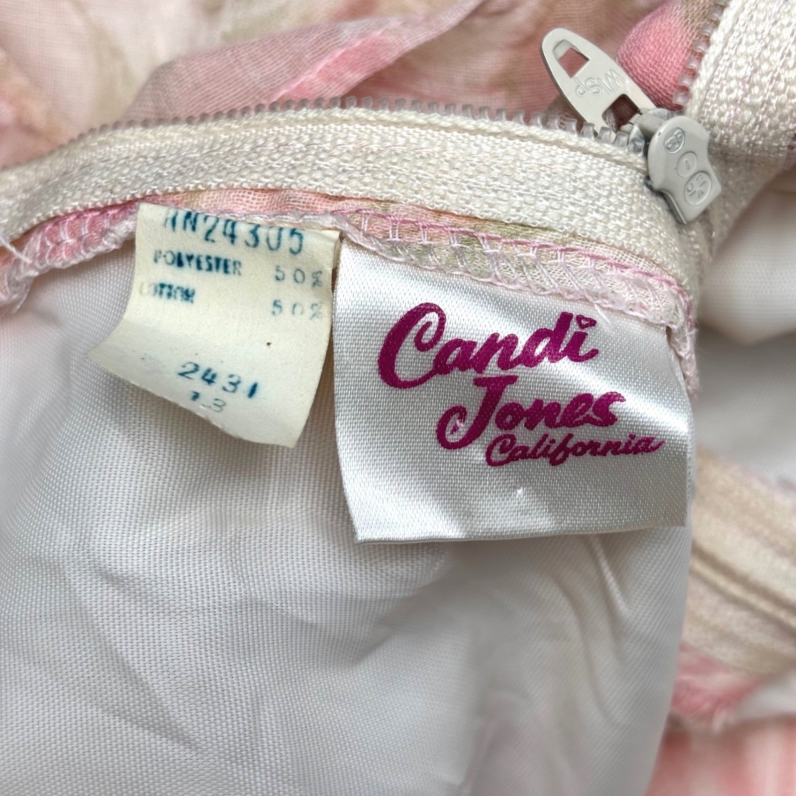 Vintage Candi Jones California Pink Floral Off Shoulder Ruffle Maxi Dress 70s