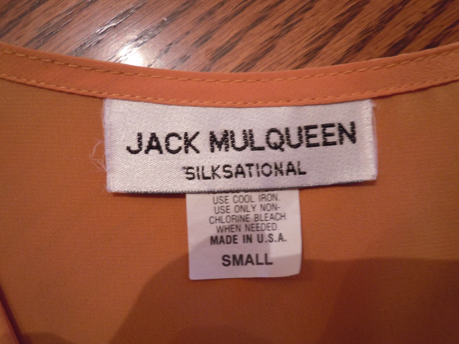 Vtg JACK MULQUEEN Silksational Camel Poly Chiffon V-Neck Long Sleeve Blouse Sz S