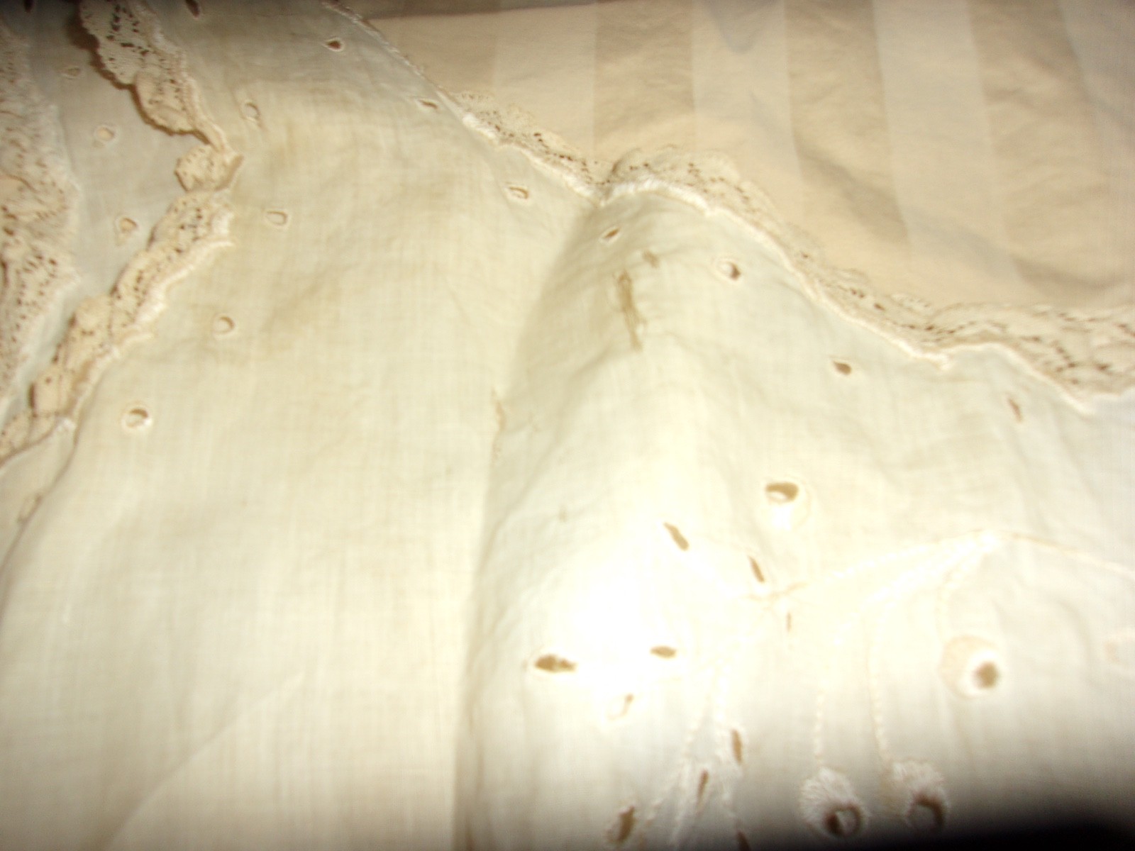 Antique Edwardian Camisole /Petticoat Tan Cotton Embroidered Eyelet Lace
