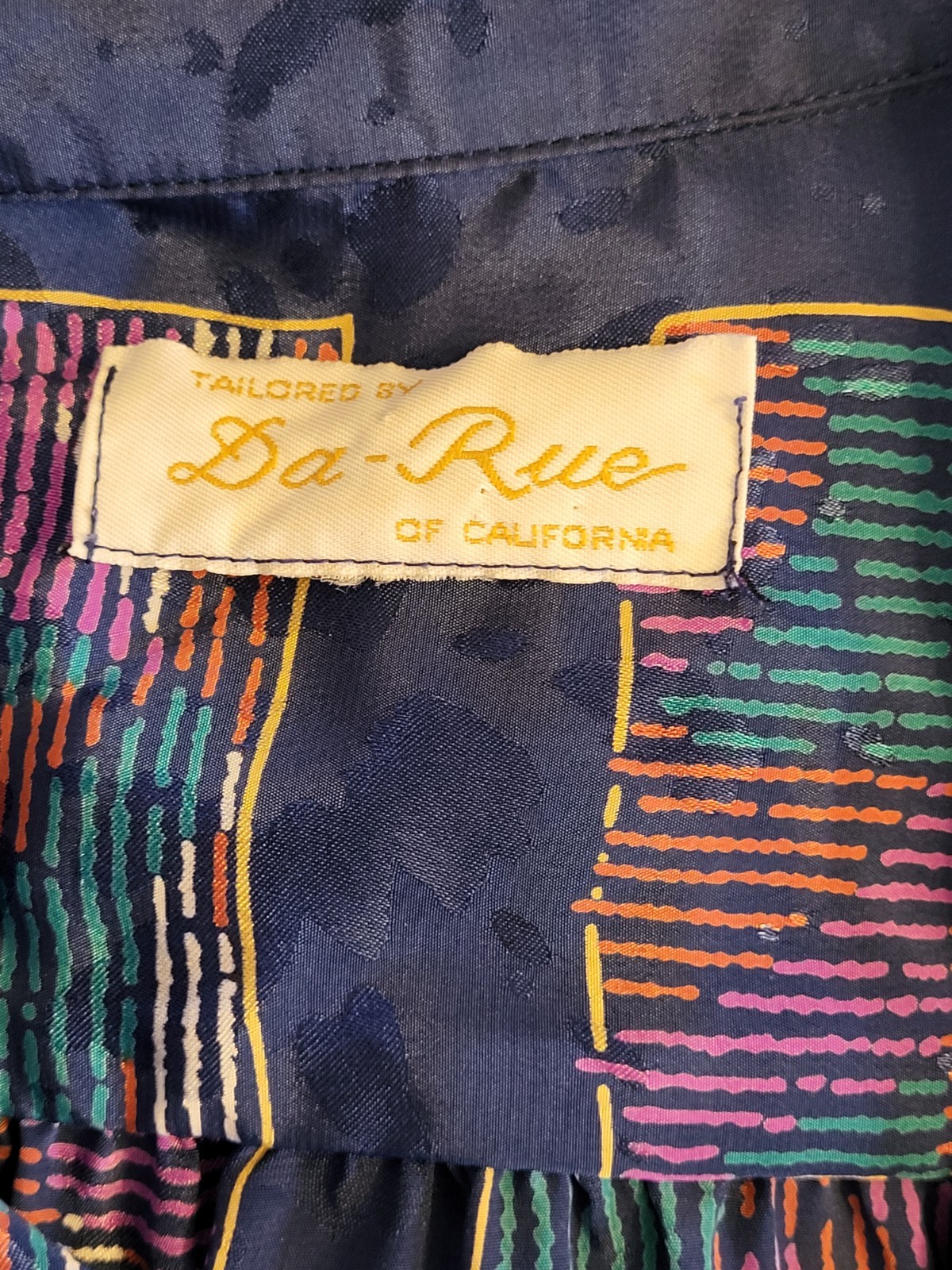 Da Rue Of California Vintage Blue Polyester Geometric Design Blouse Large