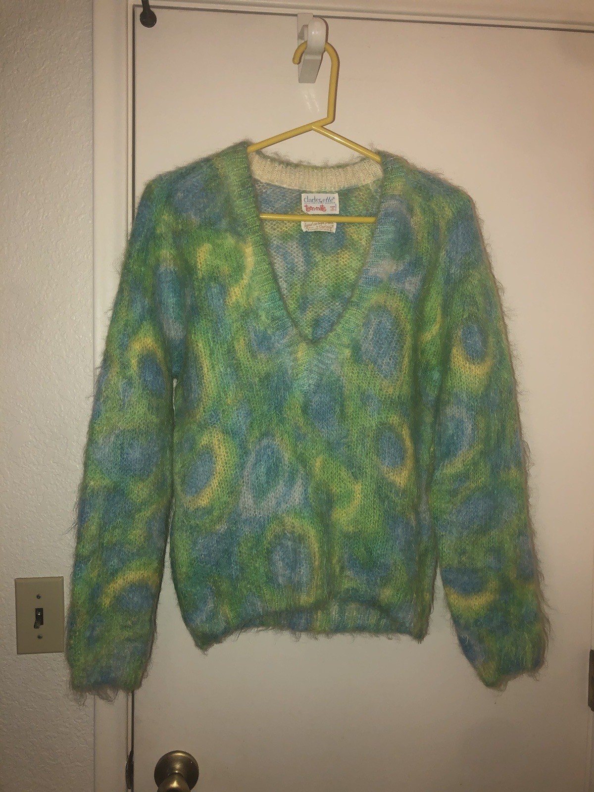 Vintage 60s Darlene Mohair Wool Psychedelic Print Sweater Women’s 19.5×23.5 RARE