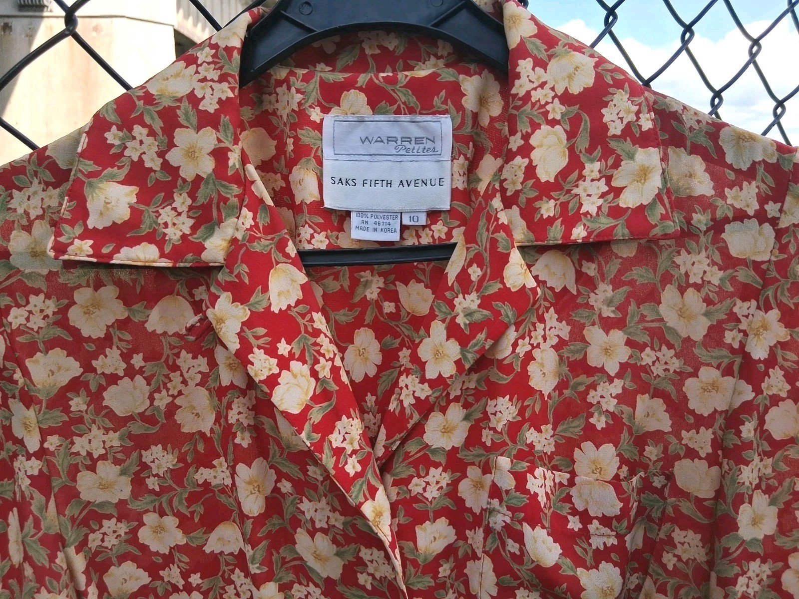 Vtg Warren Saks Fifth Ave Long Dress 10 Floral Buttons Relaxed A-line Short Sl.