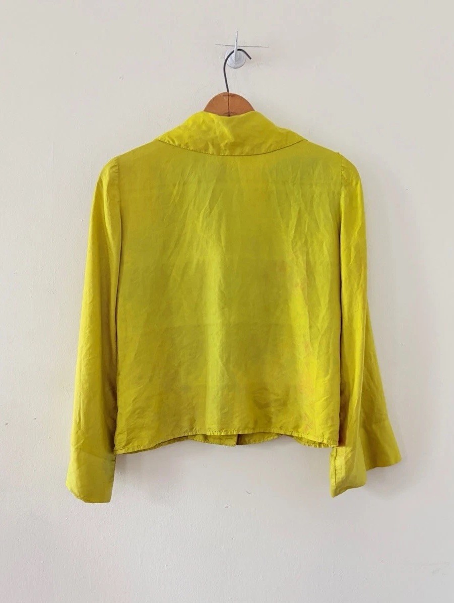 Vintage Antique 1920s 1930s Chartreuse Silk Trumpet Sleeve Blouse Shell Button S