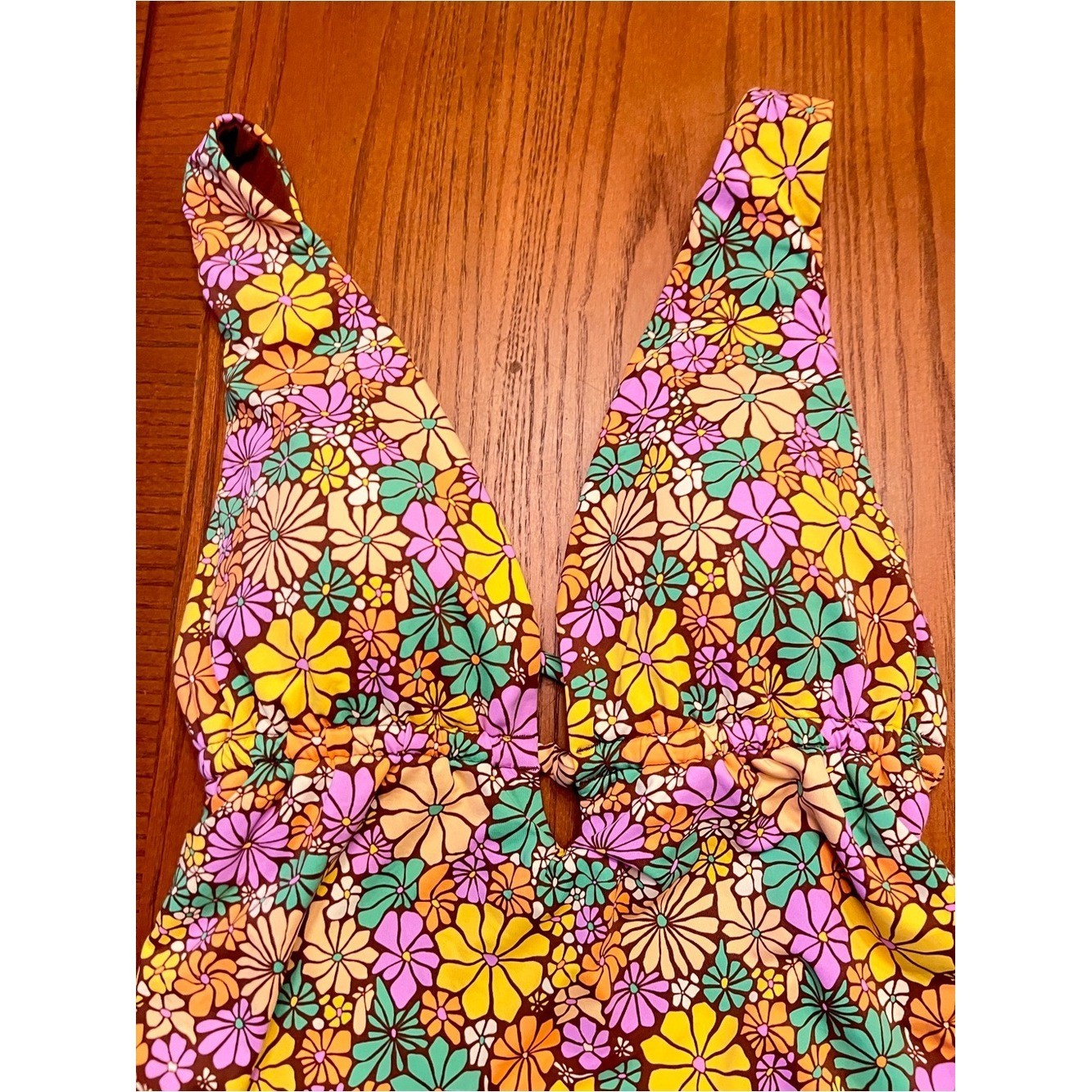 Roxy Retro-Inspired Eco All About One Sol Piece Deep V-Neck Swimsuit Size Medium
