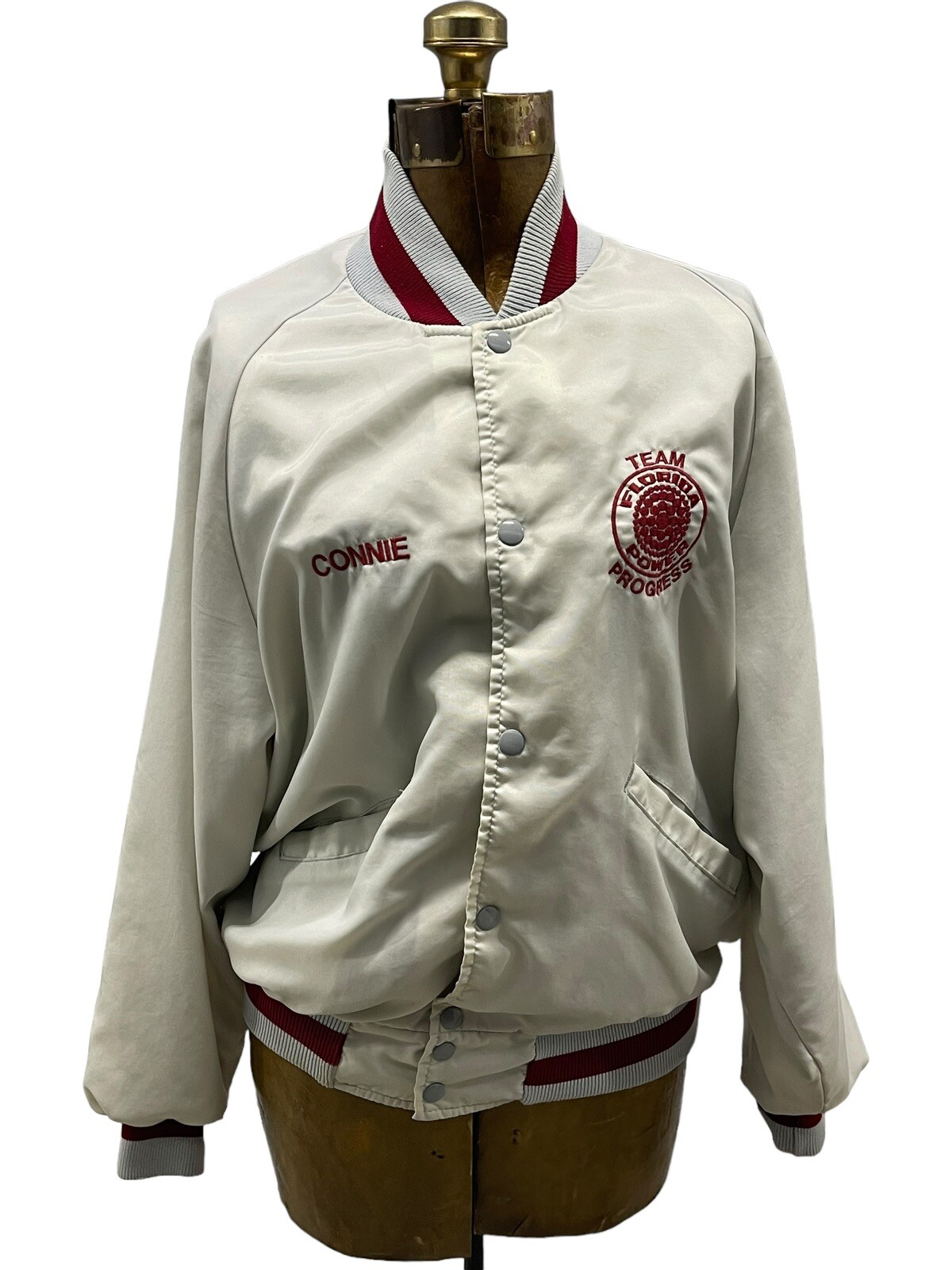 Florida Power Team Progress Vintage Coaches Jacket White Red Nylon Medium 70’s