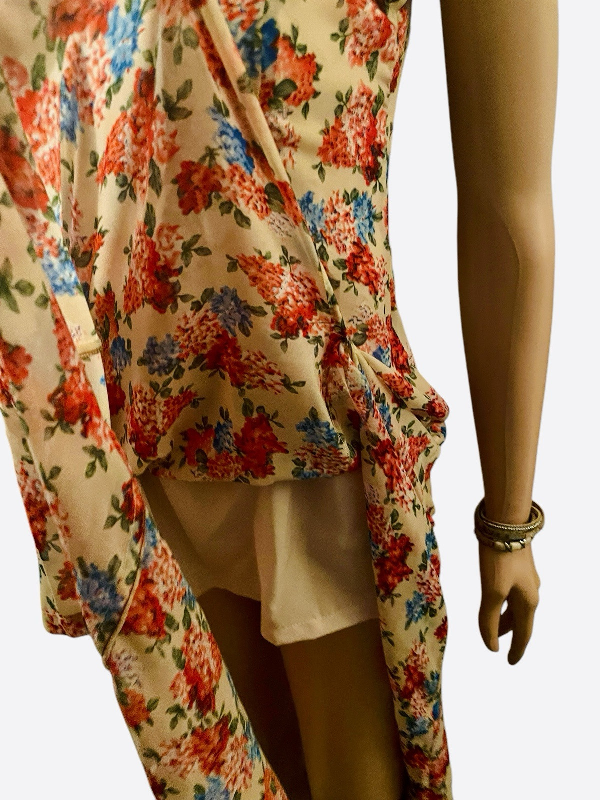 Vintage Silk Dress 1970s Floral Sheer Maxi Sexy Side Split V Neck Cottagecore S