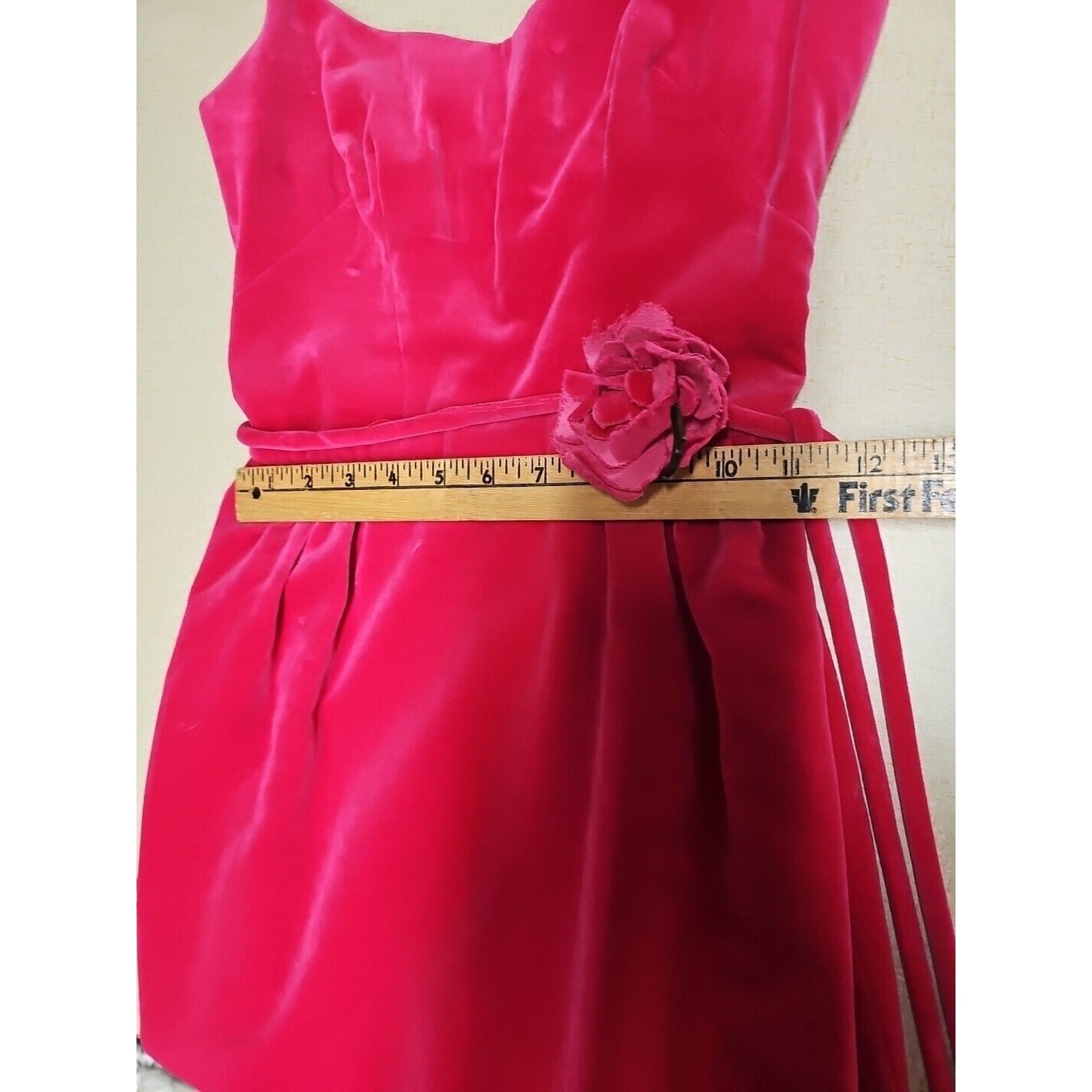 Vtg 50s Hot Pink Dress Mam’selle Betty Carol Small Velvet Lined Belted Rose
