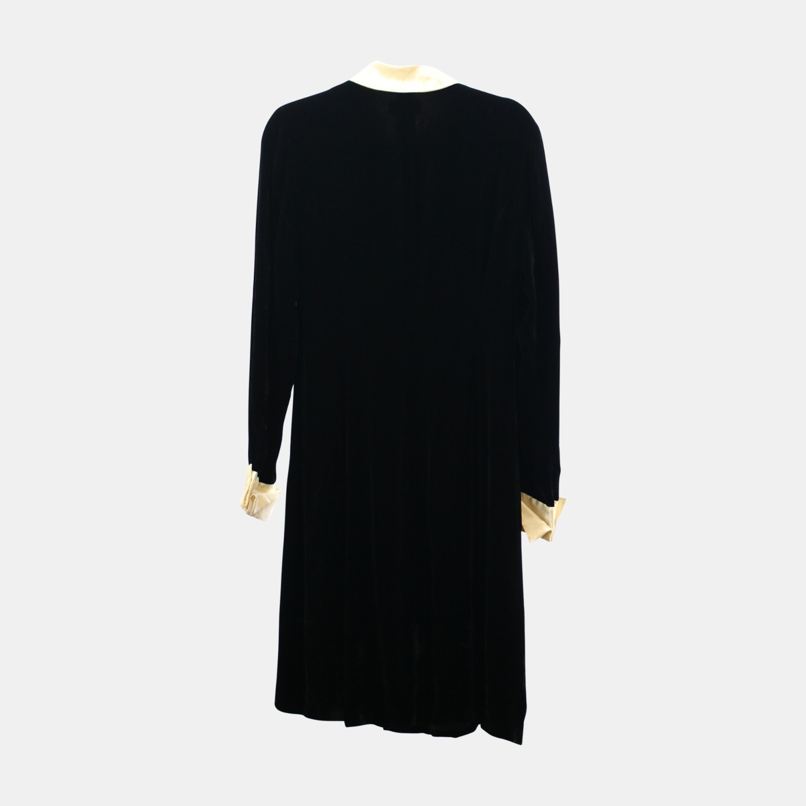 Ralph Lauren 1990s Vintage Black Silk-Blend Velour Shirt Dress – Size 4 – Very G