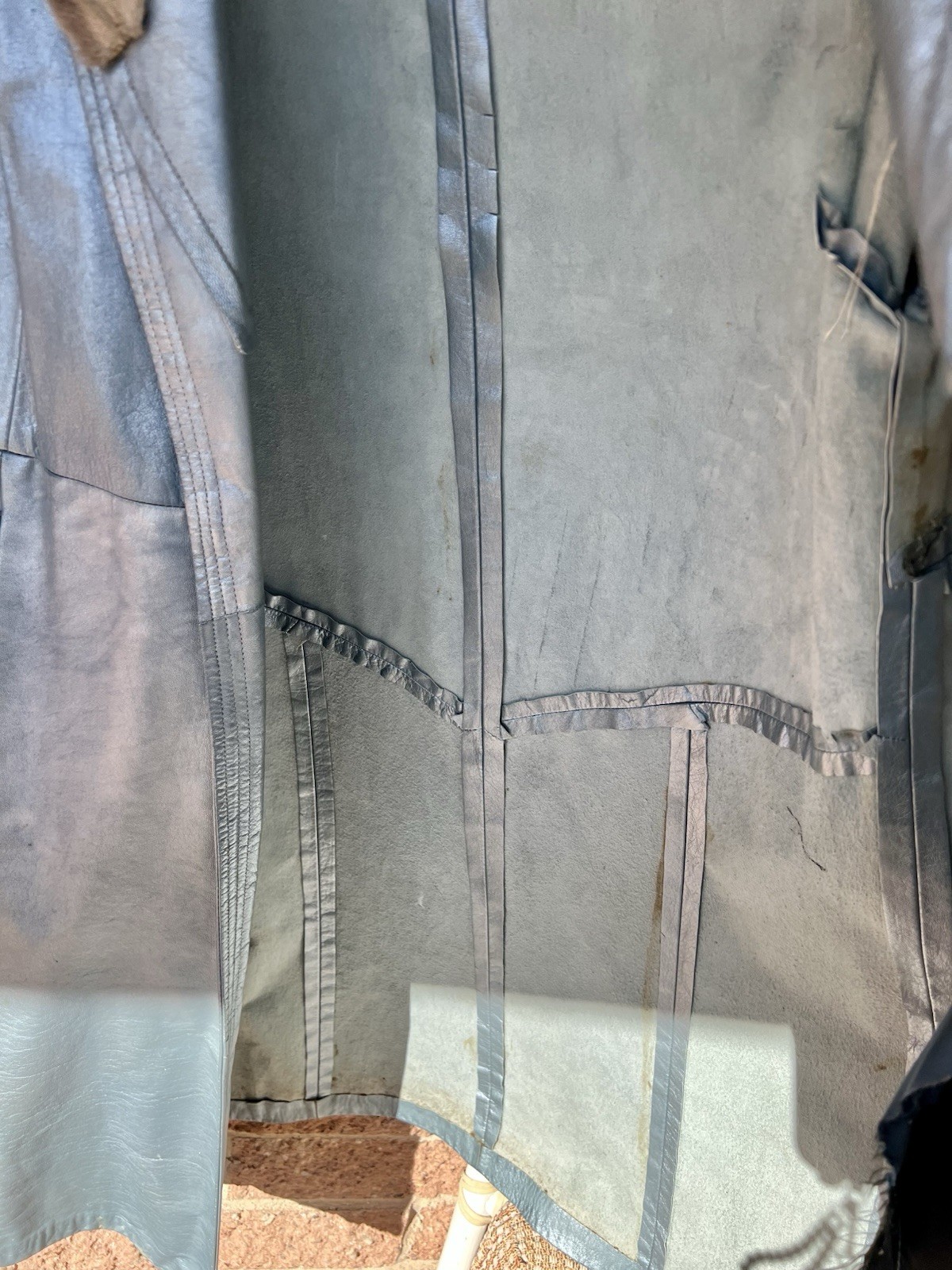 Vintage Shiny Blue Leather Coat w/ Fur Collar – No Lining or Brand, Still Sweet