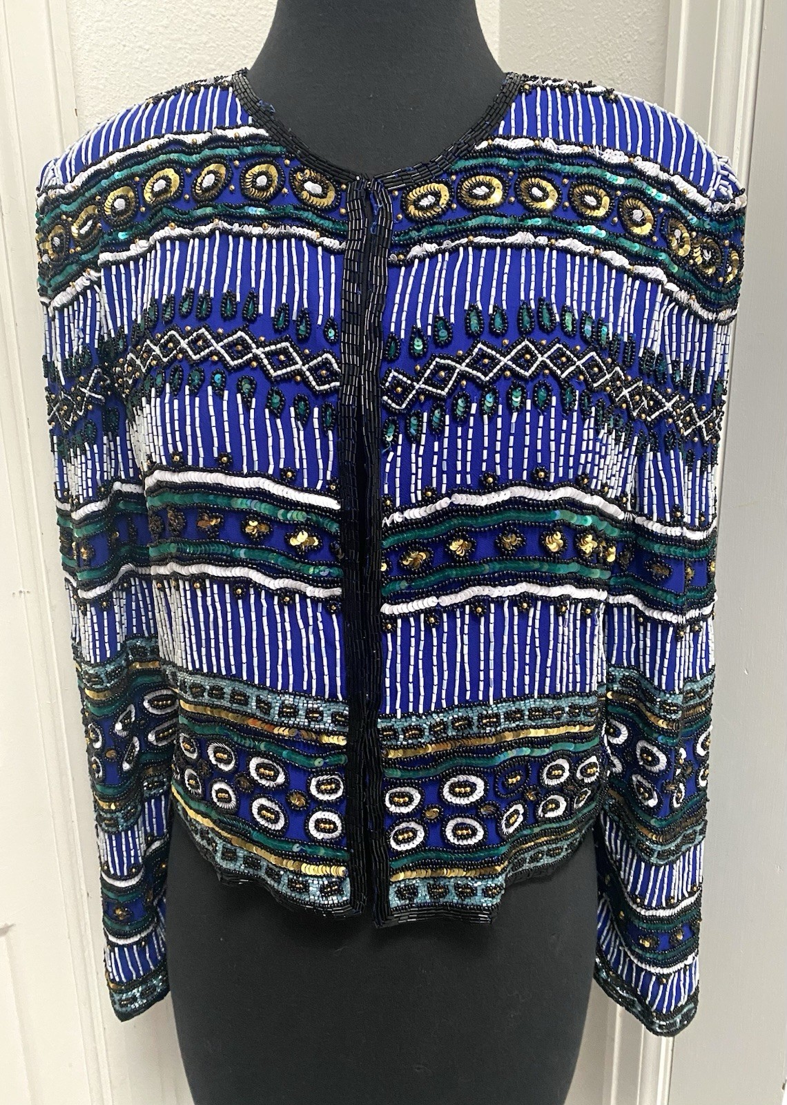 Stunning Vintage Beaded Blue Silk Jacket Niteline by Della Roufogali