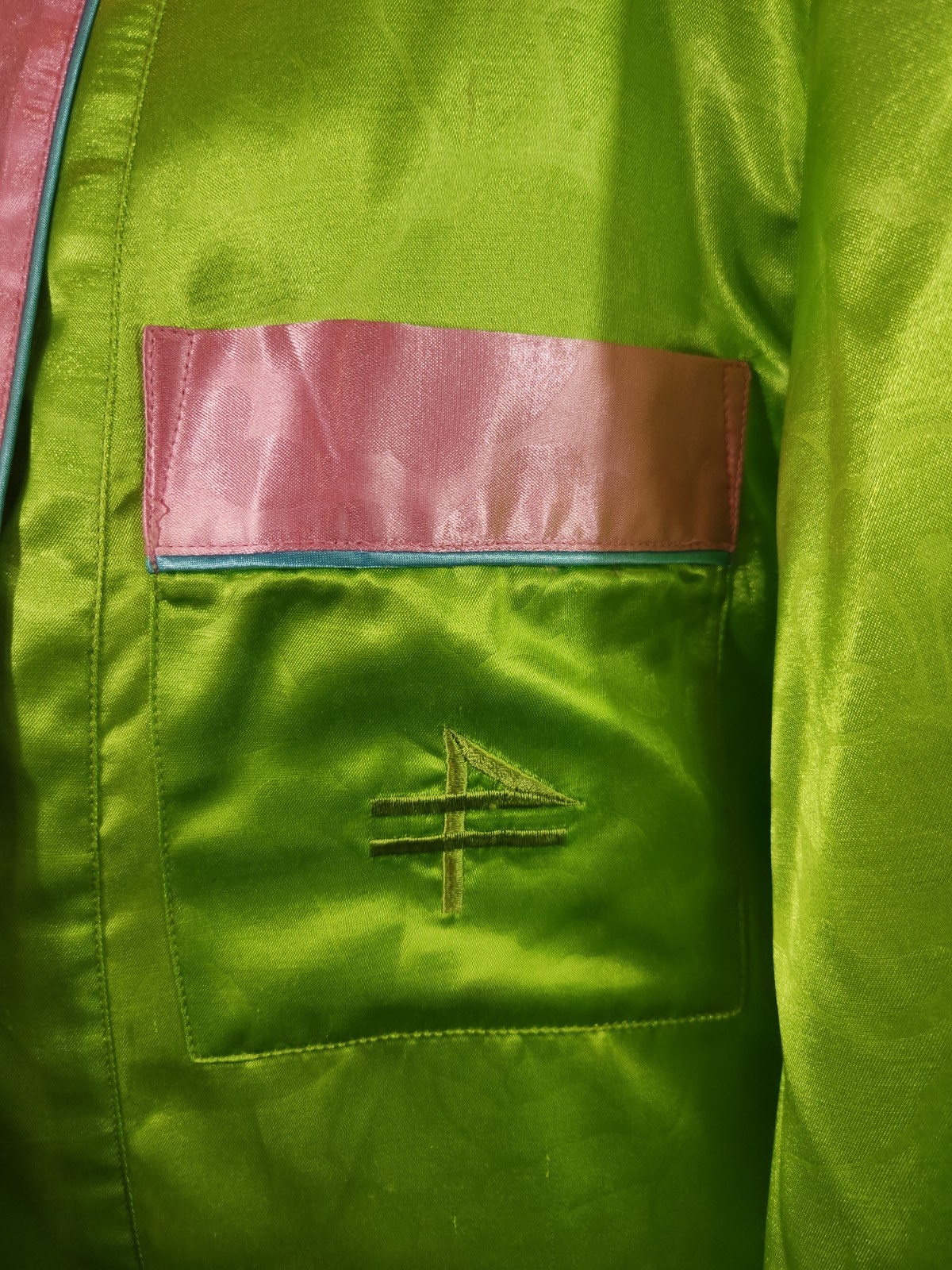 Fernando Sanchez Polyester/Cotton Short Robe Lounger Size S Green Pink