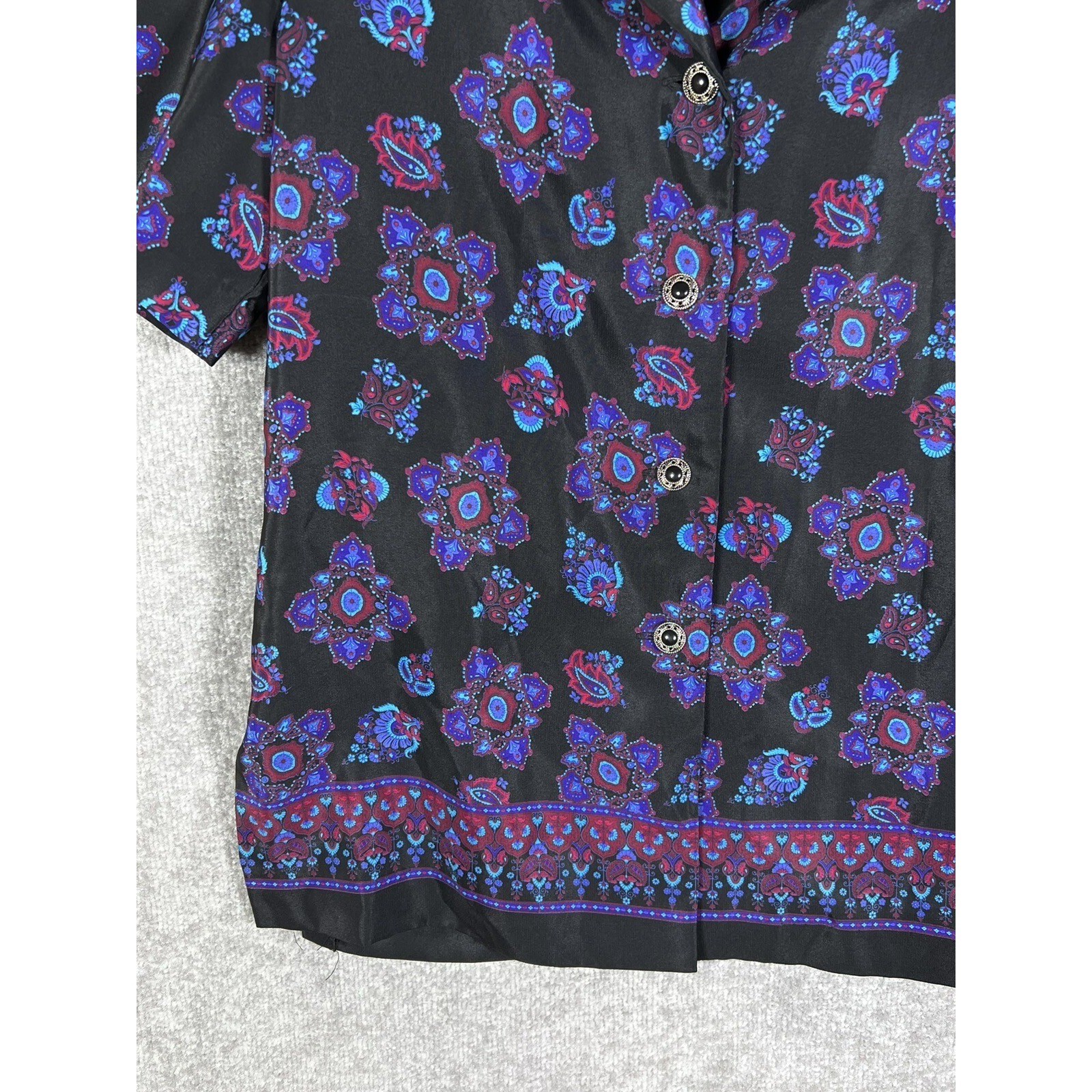 Vintage Leslie Fay Petites Floral Button Up Top Blouse Womens Size 10 Petite 10P