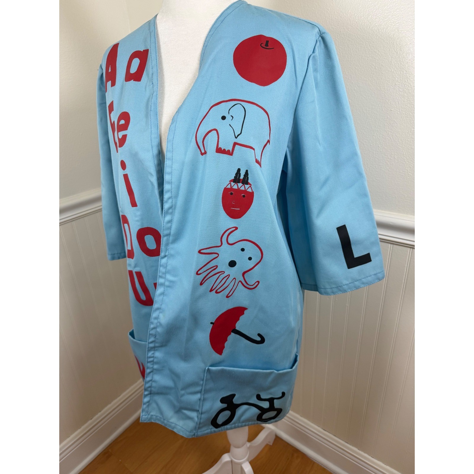 Bettye Burns Teacher Smock Women Size S/M Blue Vintage Short Vowel Educational
