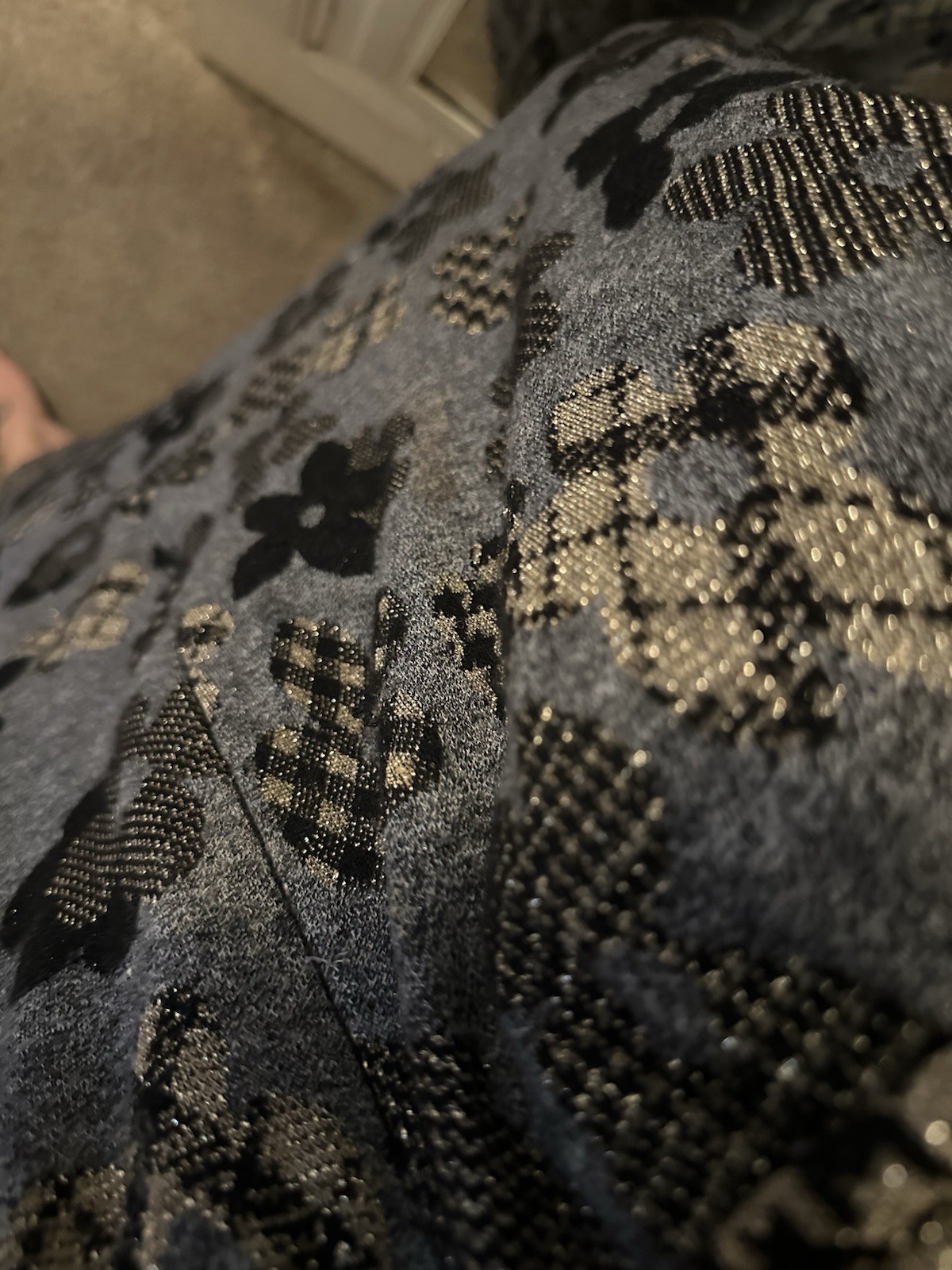 Stunning David Brown, 1970s metallic balloon sleeve houndstooth flower dress
