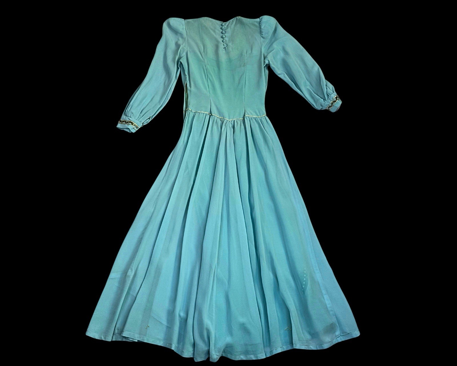 1940s Soft Blue Rayon Crepe and Lace Sequin embellished Strong Shoulder | XXS