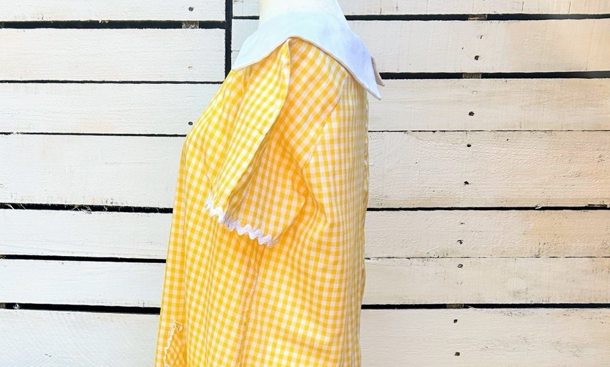 Vintage 1960s Gingham Dress Check Rick Rack Trim Cottagecore L-XL Farmhouse Fall