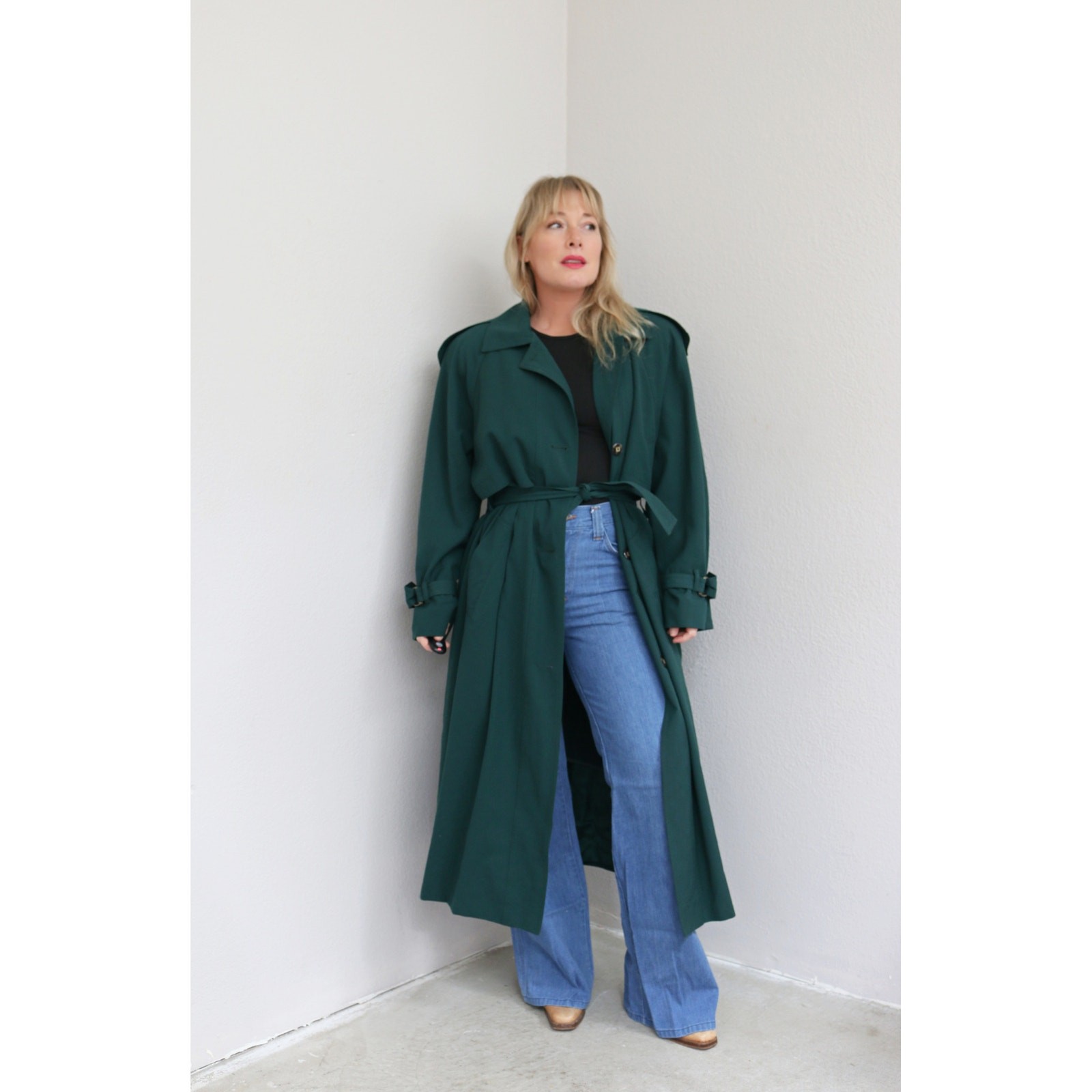 1980’s Vintage Classic Evergreen Full Length Belted Trench Coat ~ Women’s MD LG