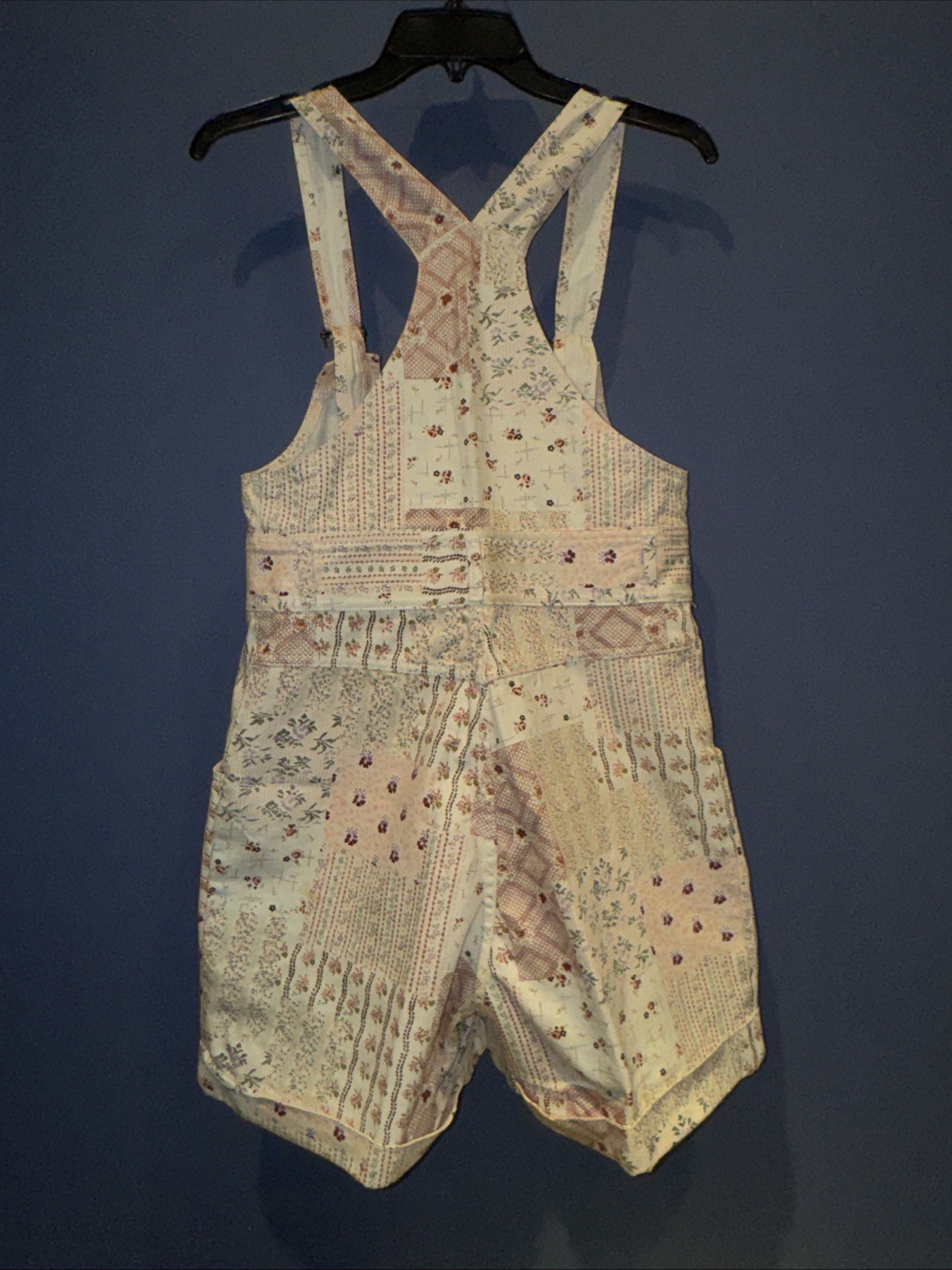 13/14 Denim Short Bibs, Vintage 1970 No Problem White Floral Print Cottage Core