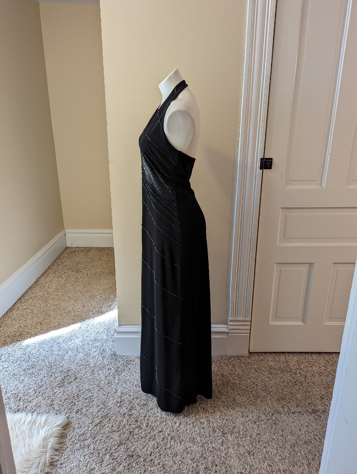 Vintage 90s De Laru by Shelia Ren black w/ sparkly beading halter dress size L