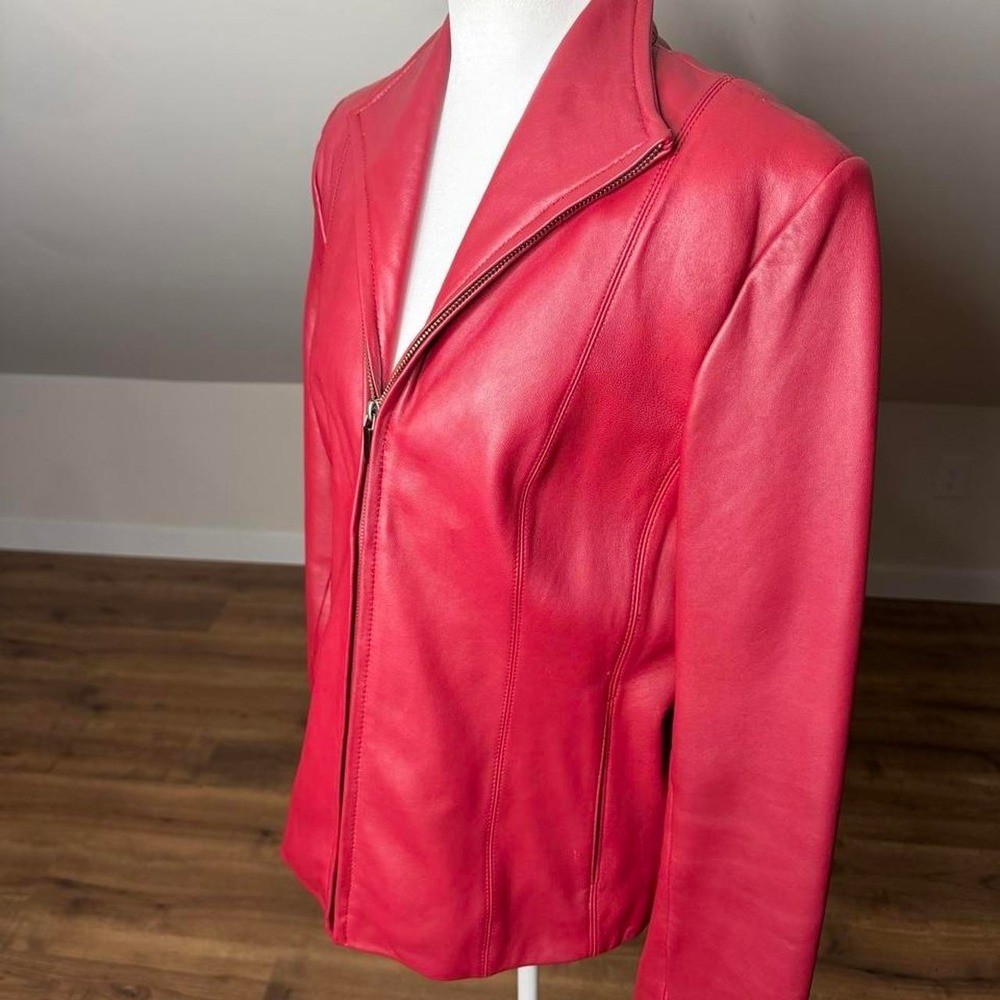 Vintage Red Genuine 100% Leather Zip Jacket Women’s Fitted Moto Classic Y2K