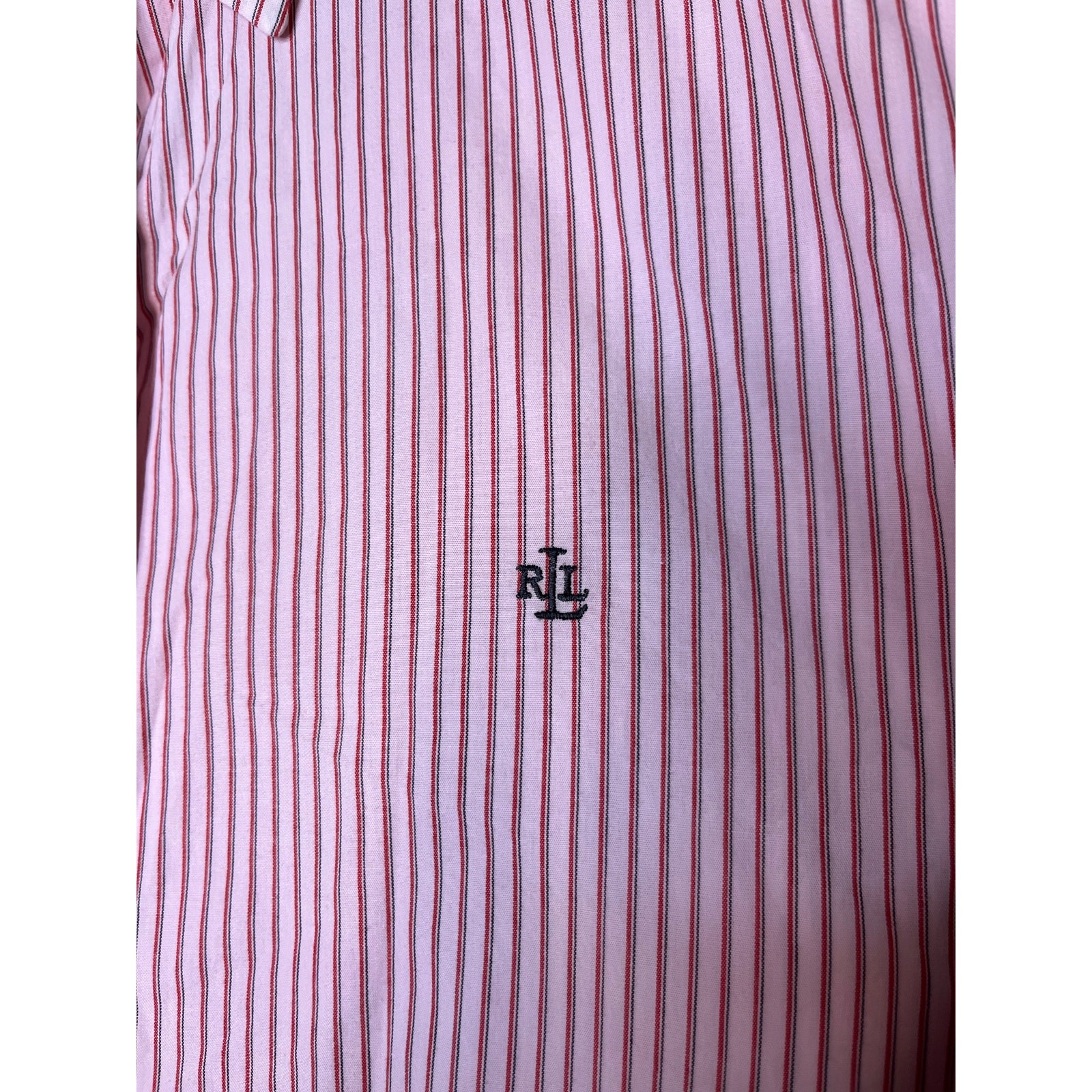 2000s Lauren Ralph Lauren Pink Red Pinstripe Old Money Cuff Links Shirt XL 14