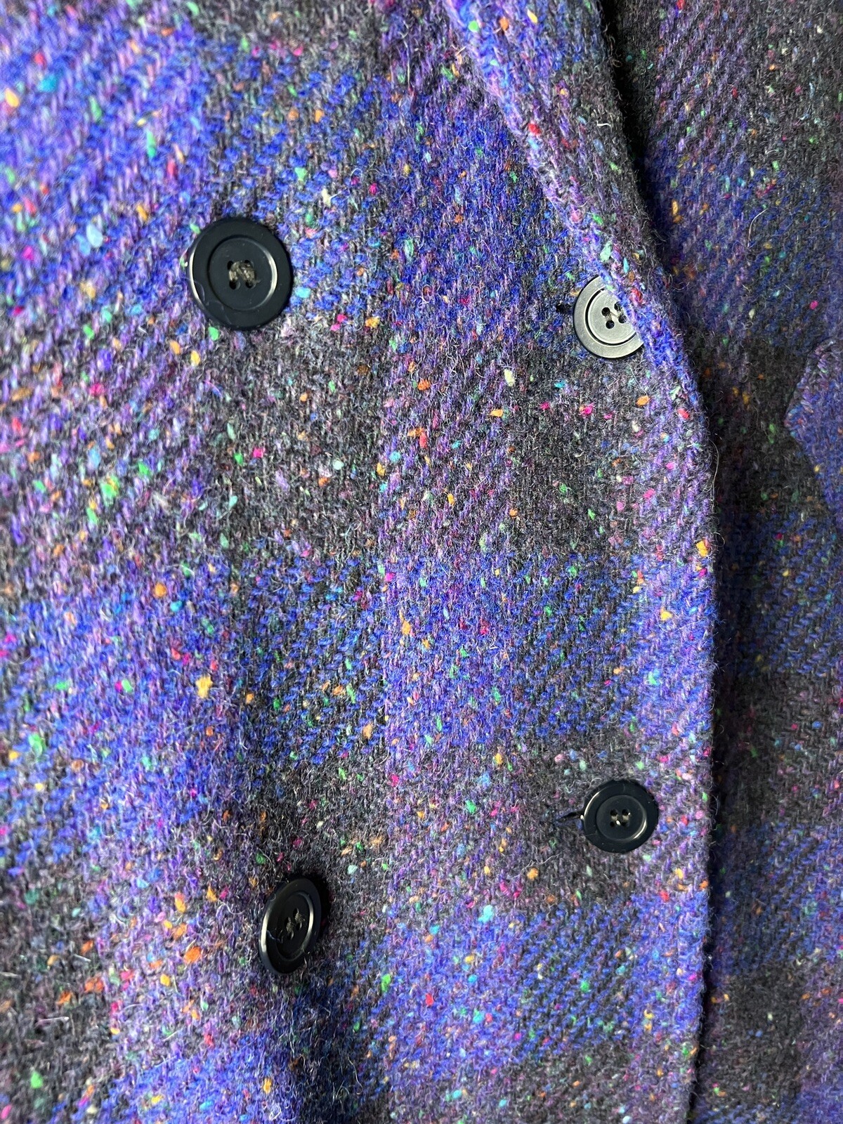 Vintage Jimmy Hourihan Sz 8 Purple Plaid Long Coat Wool Speckle Tweed Ireland
