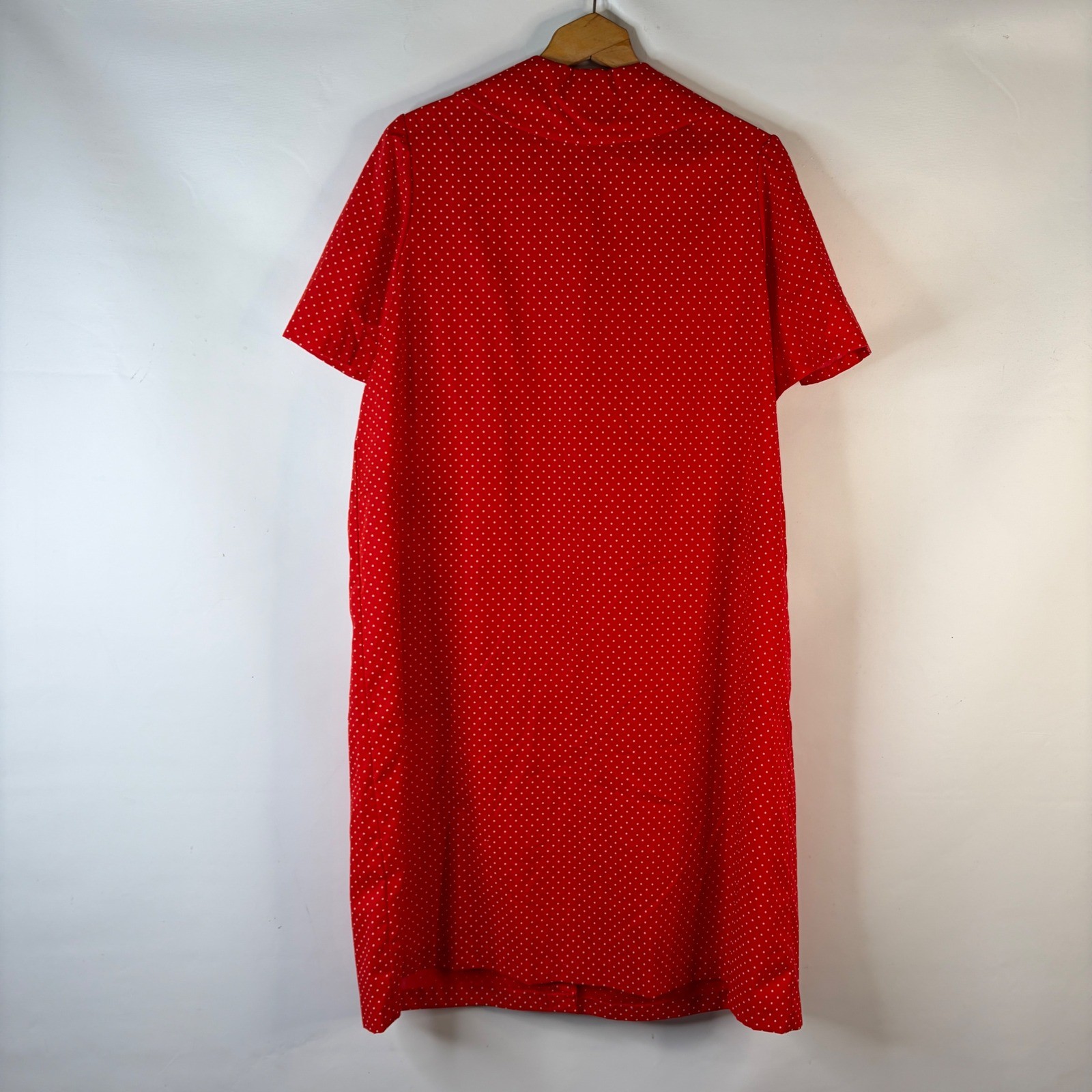 Lara Dee House Dress Womens 38 Red Polka Dot Vintage Button Front Rick Rack Trim