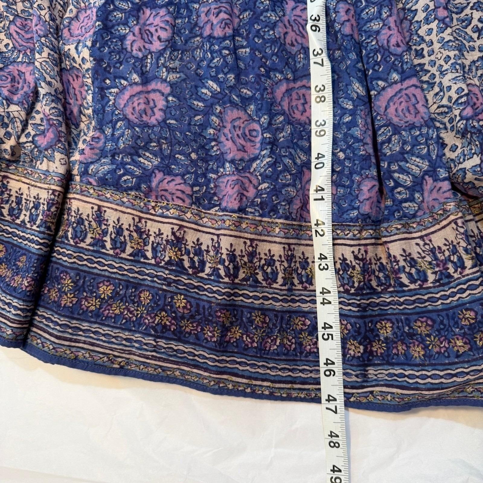 Vintage 70s Phool Indian Block Print Bib Midi Sleeveless Hippie Boho Cotton XS