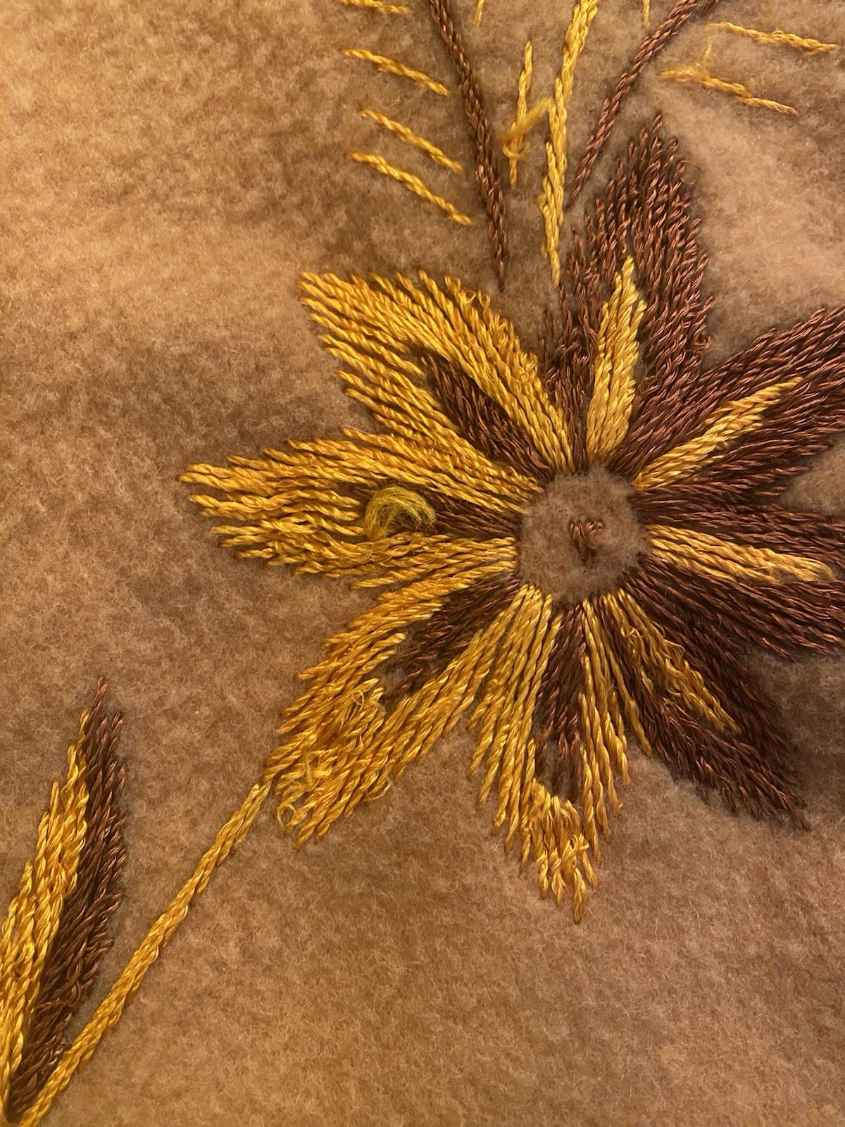 Vintage 60s Fringe Embroidered Wool Poncho Cape Flowers Yellow Women’s OSFM