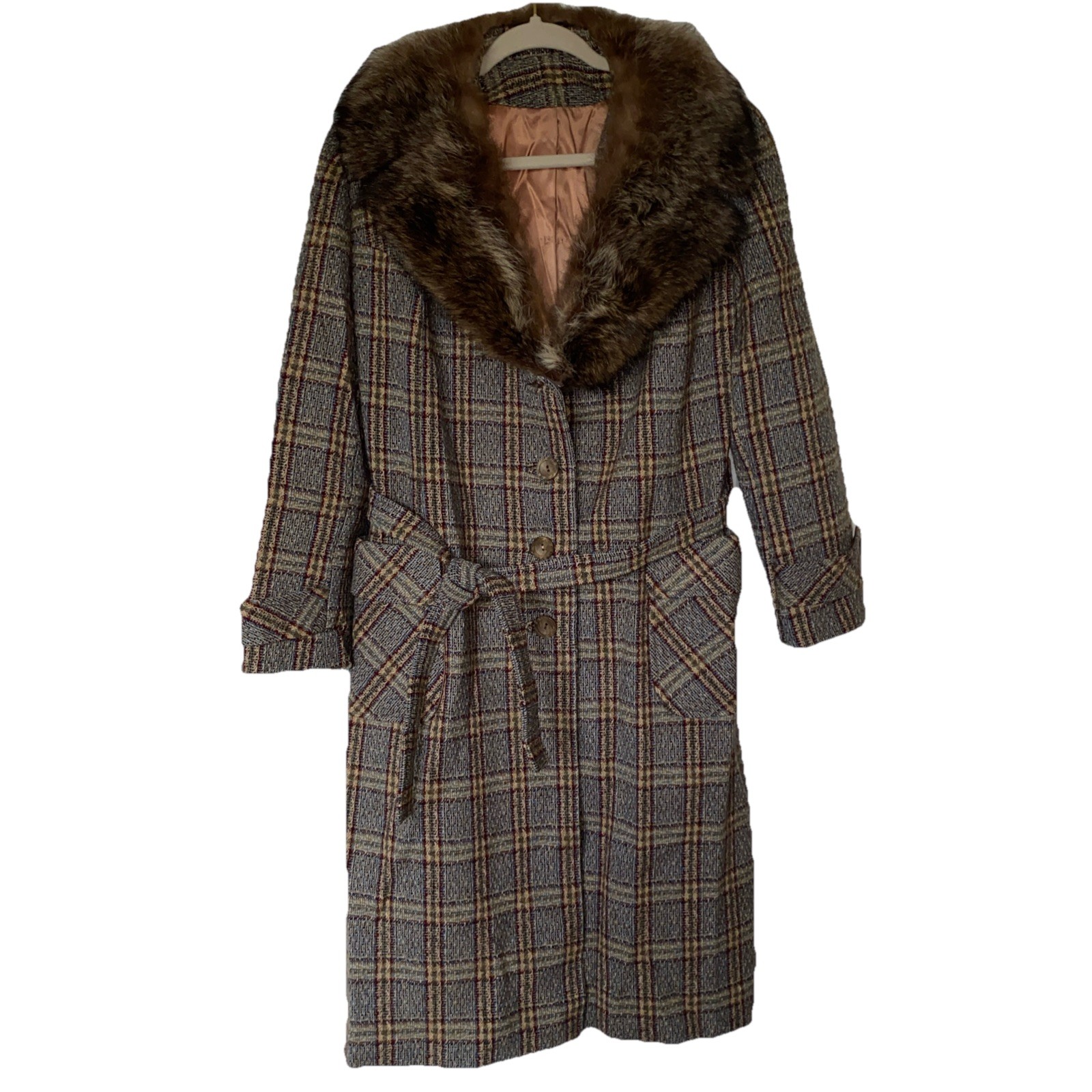 VTG Tar-Shire 1960’s Women’s Harris Tweed Wool Fur Coat Size M