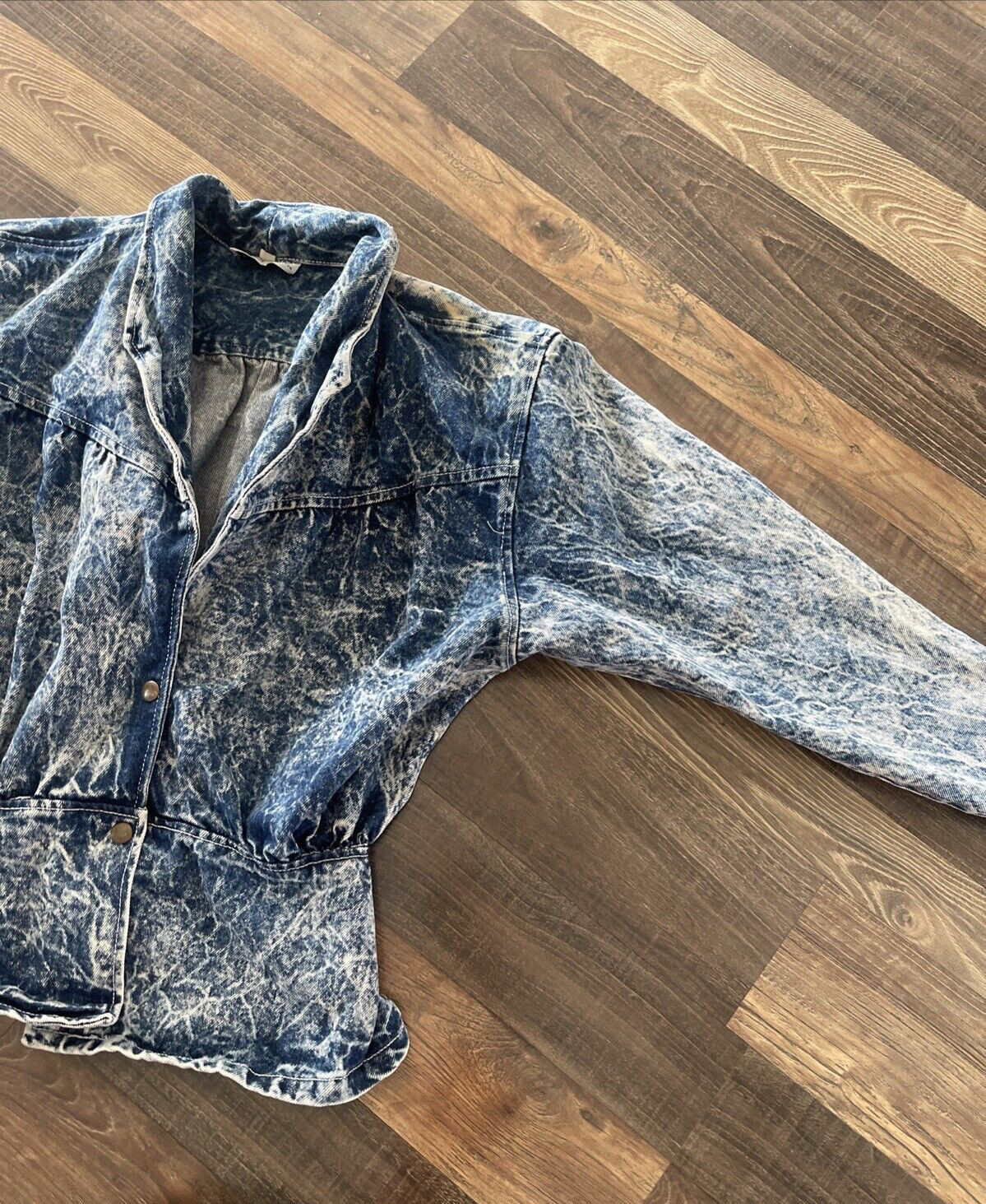 Paris Blues Acid Wash Denim Bomber Jacket with Peplum Size L Vintage 90s