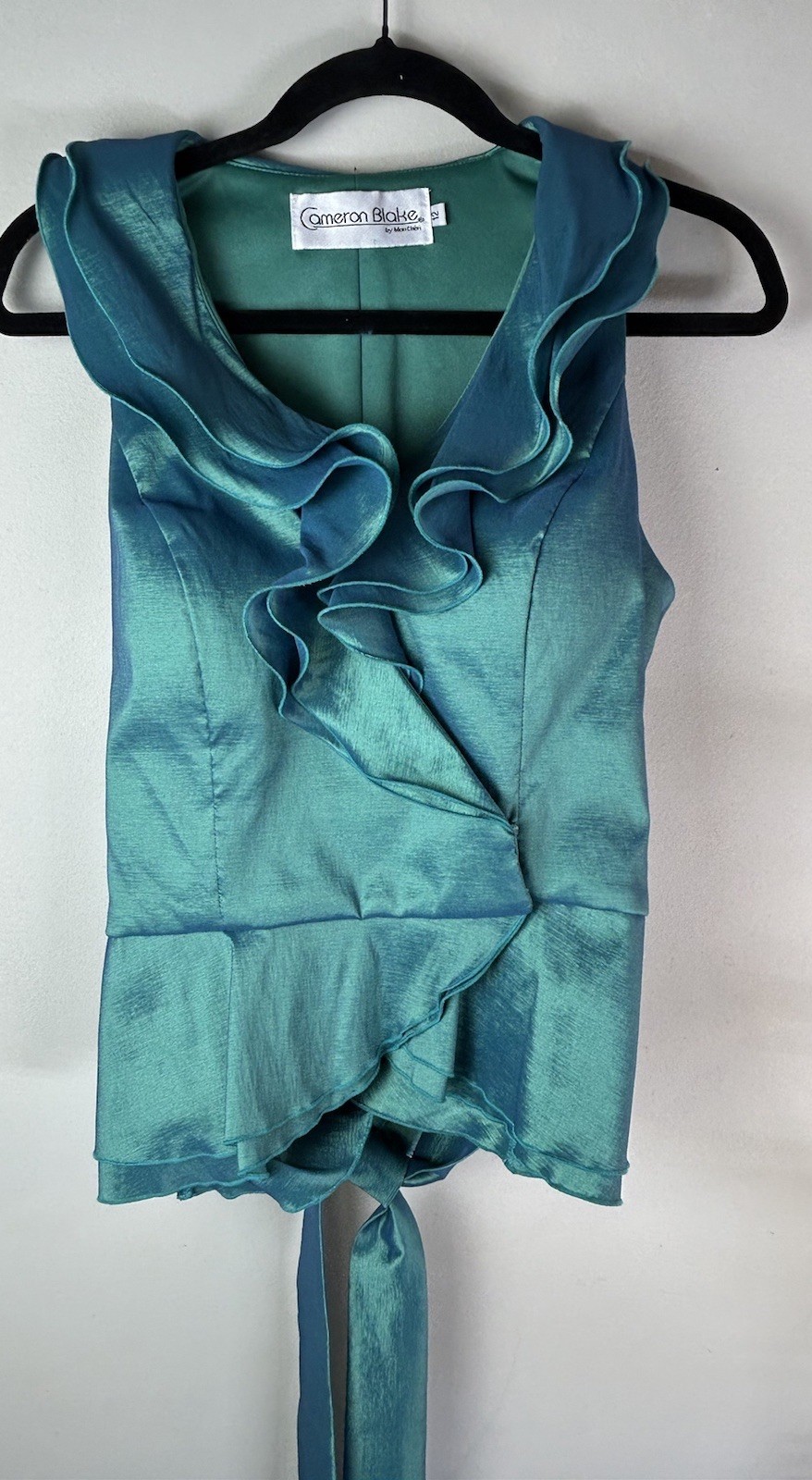 VTG CAMERON BLAKE BY MON CHERI Taffeta Skirt Set Elegant Irisdescent Green Y2K