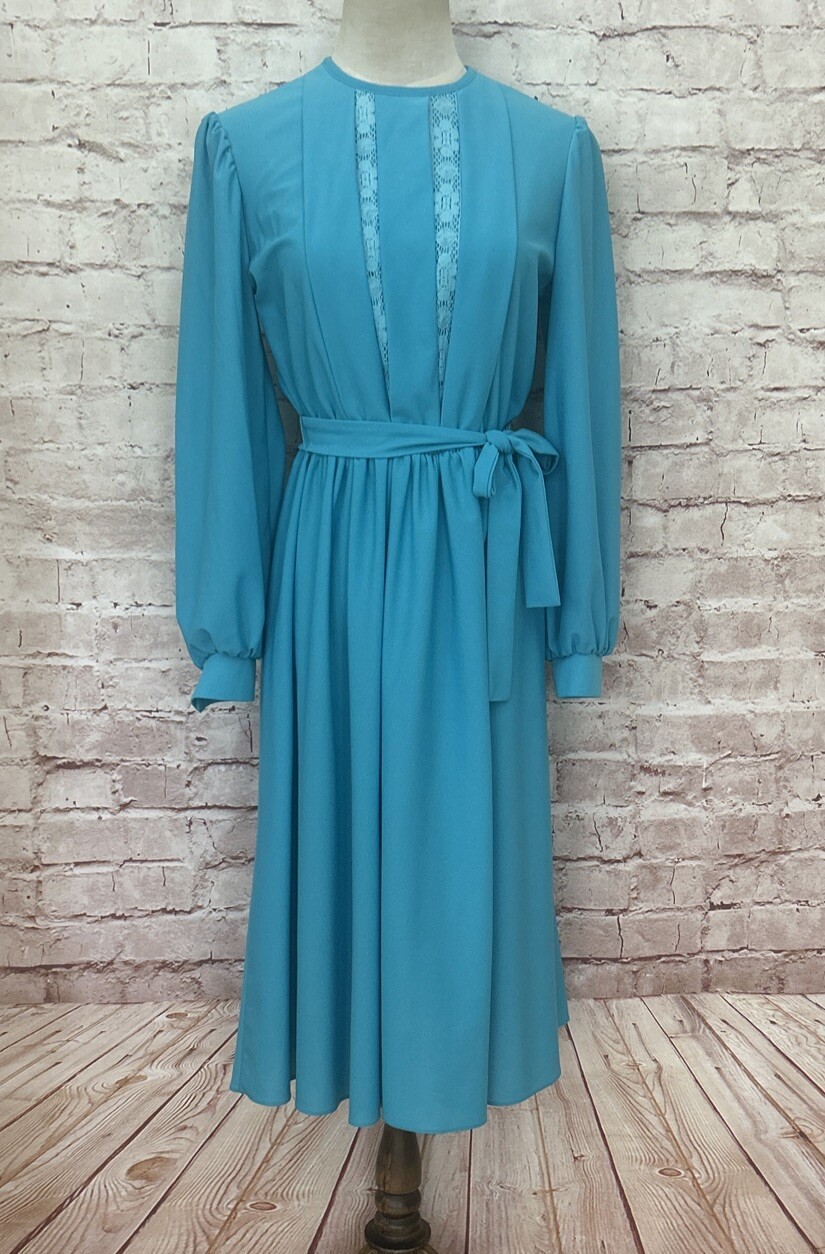 Cathy Sue Dress 10 Vintage 70’s Secretary Tie Waist MIDI Geek Nerd Librarian