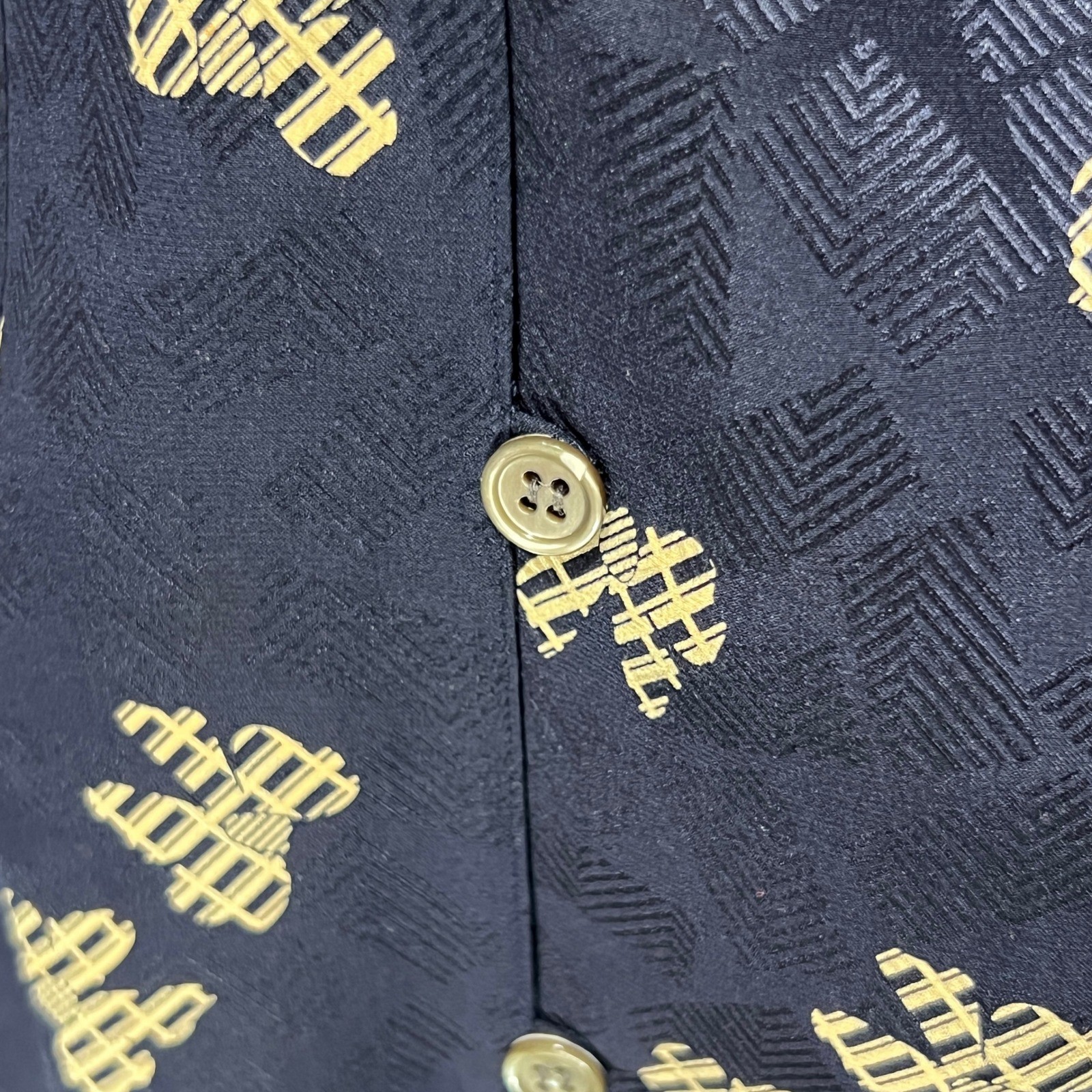 90s Jacquard Bow Print Silk Skirt Blouse Set 12 Navy Office Siren Dark Academia