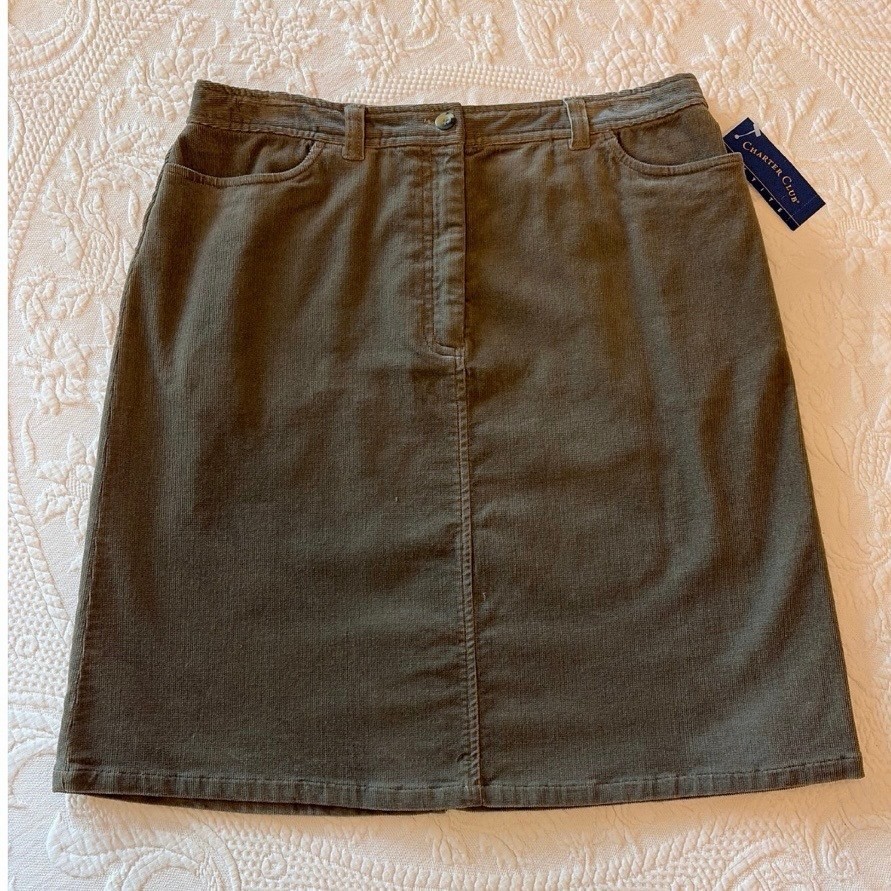 Charter Club Petite 12P Sage Corduroy Skirt Cottagecore Classic Vintage NOS NWT