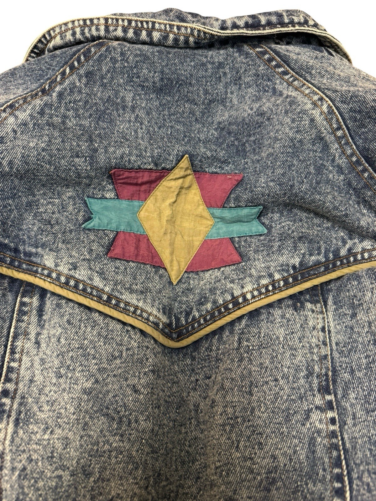Street Worn VTG Acid Wash Denim Hoodie Jacket Aztec 90s Style Streetwear Sz 10