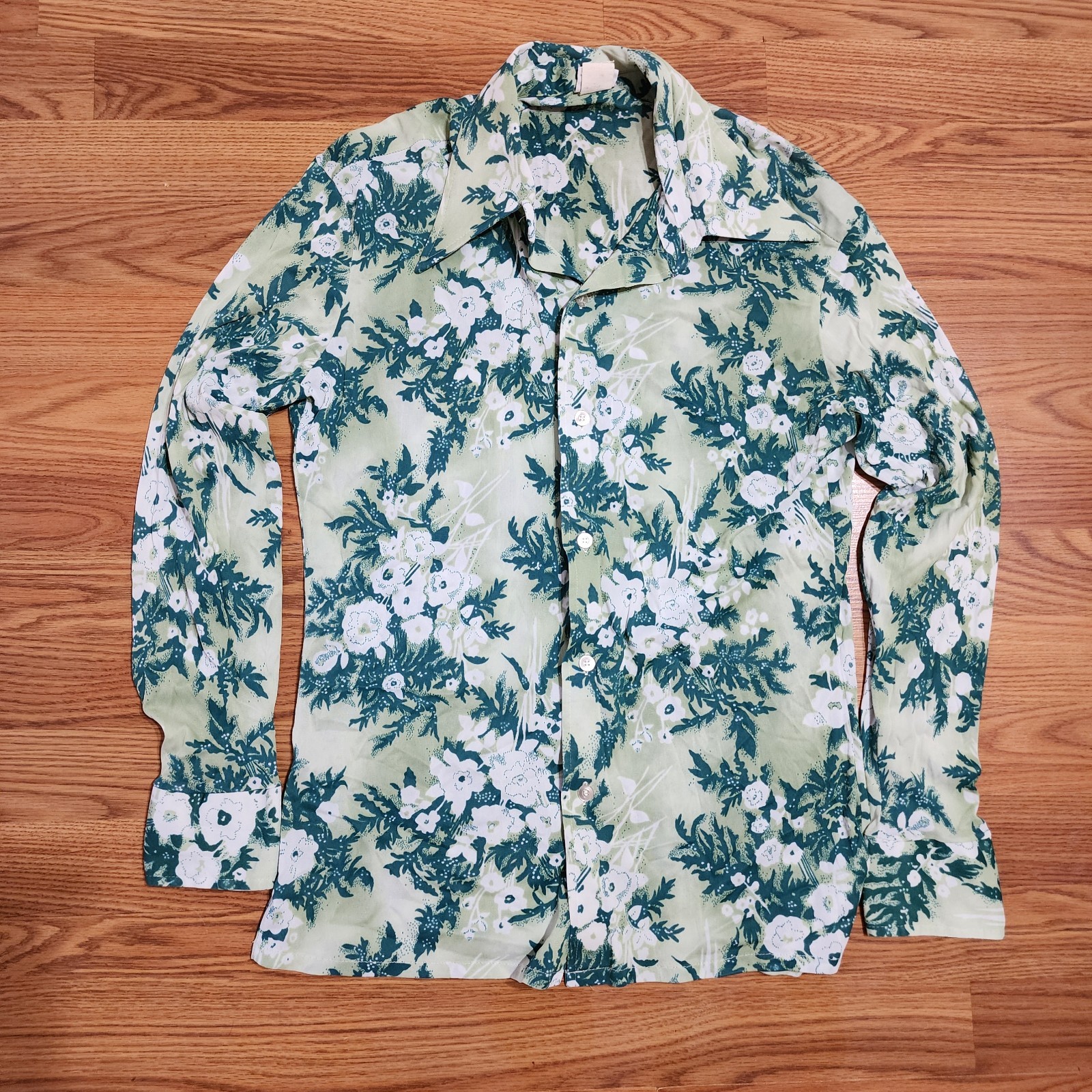 Vtg 70s Montgomery Ward Floral Disco Blouse Women’s L Button Front Retro Boho