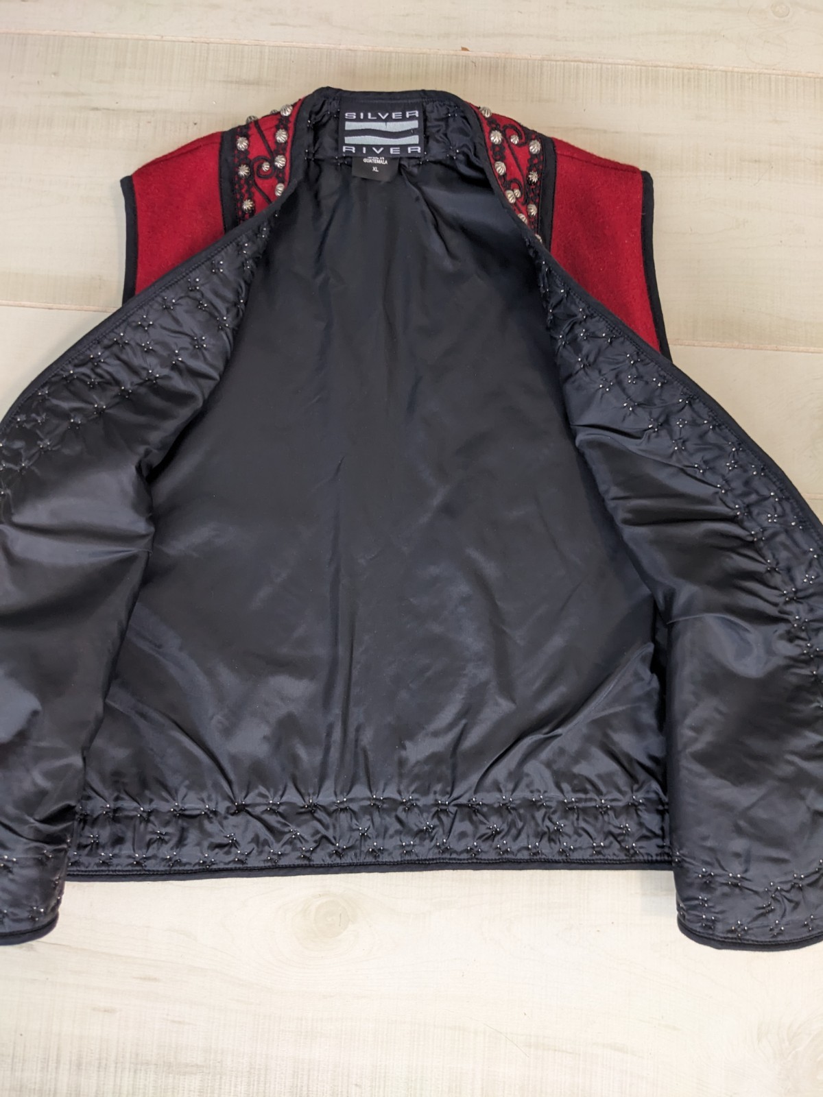 Vintage Silver River Red Black Wool Vest Gold Studded Women’s Size XL