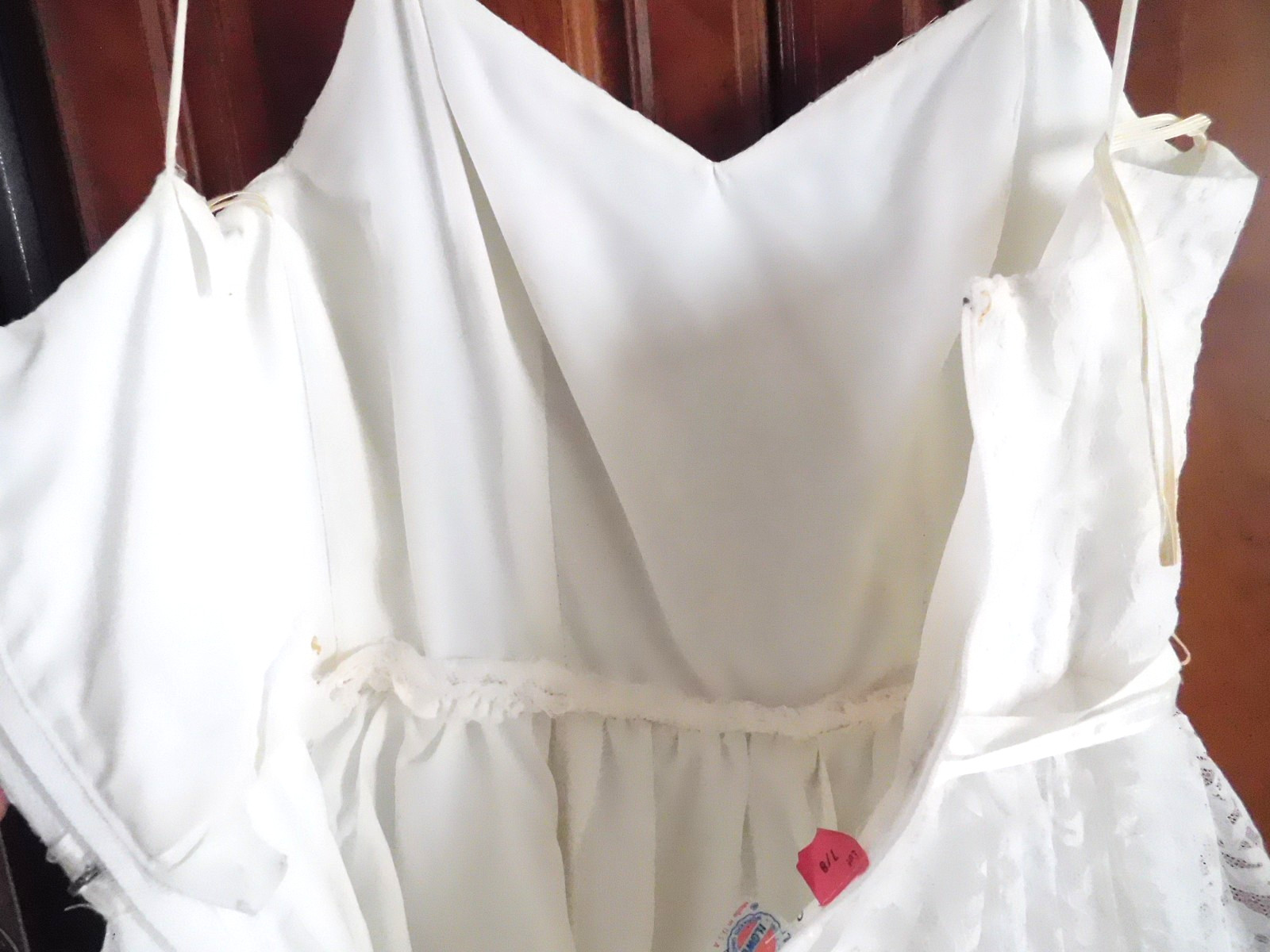 Vintage White Layered Lace Gown Fitted Bodice-Spaghetti Straps Sz 7/8