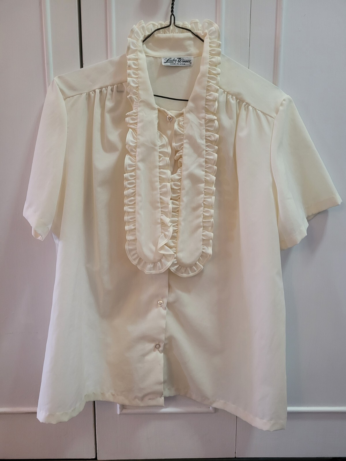 Lucky Winner Button Down Blouse – Cream, Size Large