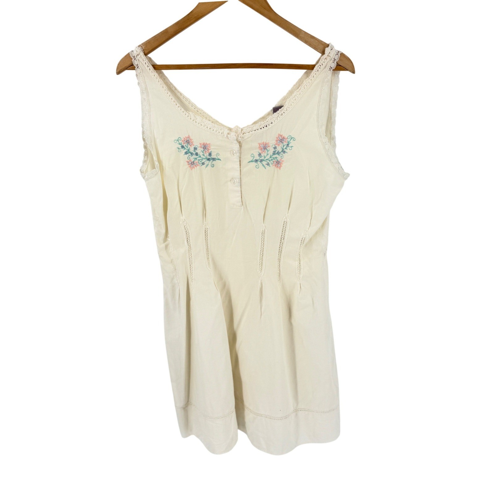 Vintage 90s Amanda Smith Ivory Embroidered Slip Dress Medium Floral Lace Boho