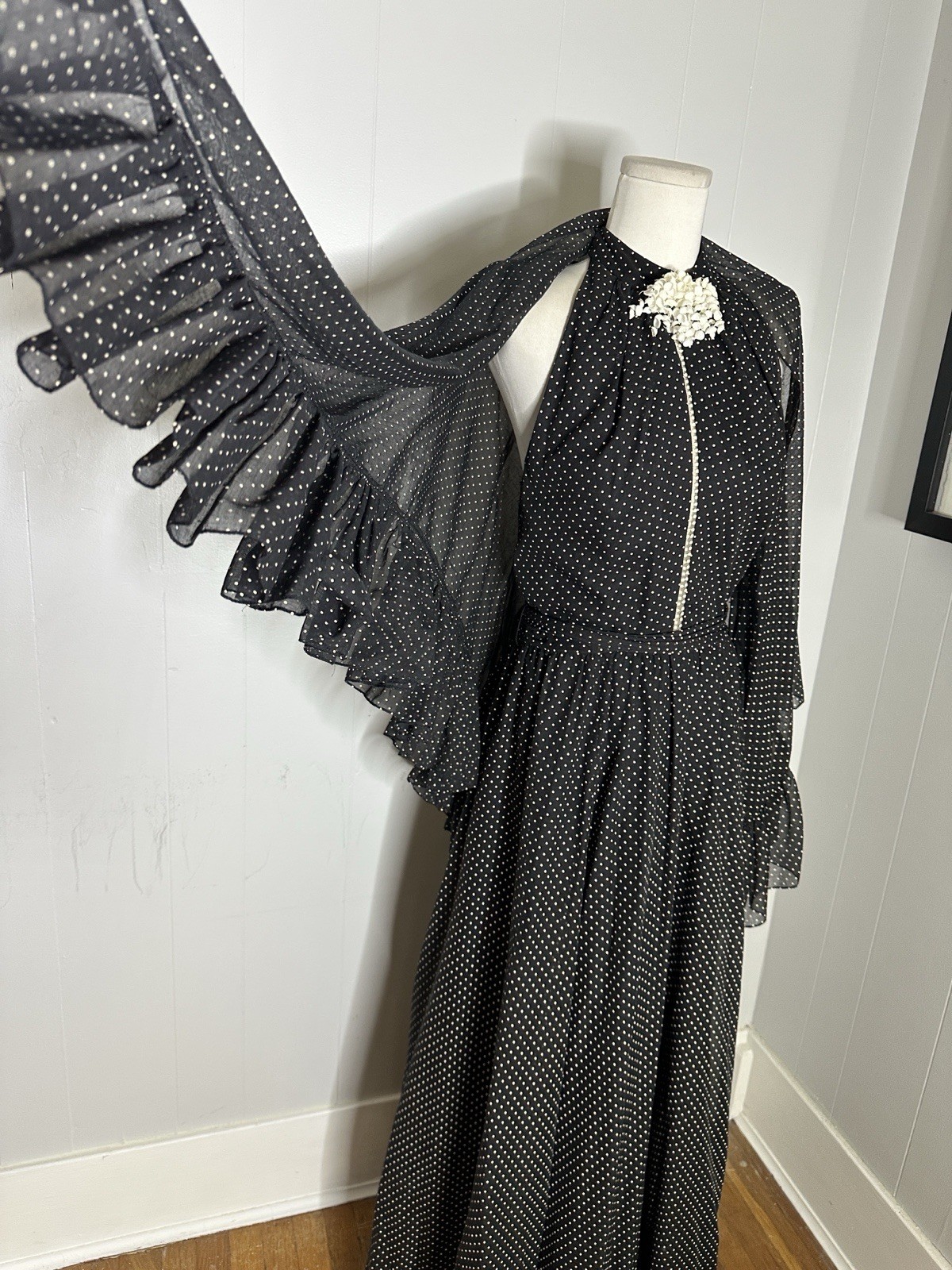 Vintage Lilli Diamond Polka Dot Halter Maxi With Shawl 1970s
