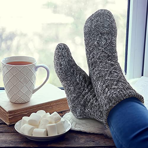 Slipper Socks for Women with Grippers Non Slip, Sherpa Lined Large Grey Marl