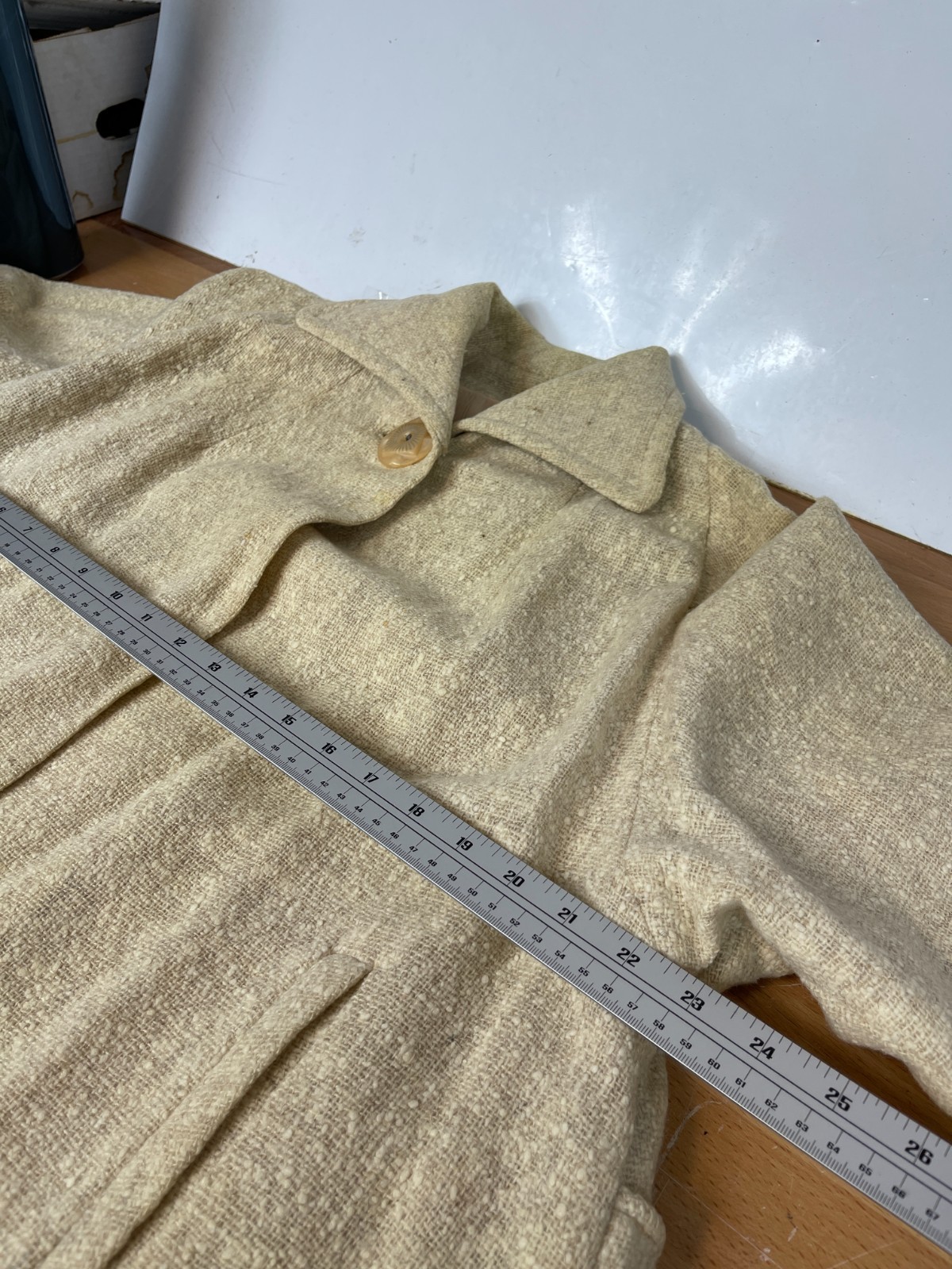 Vintage 1950s Fashioned by Irmac Wool Blend Coat Beige Bouclé Lined Mid Century
