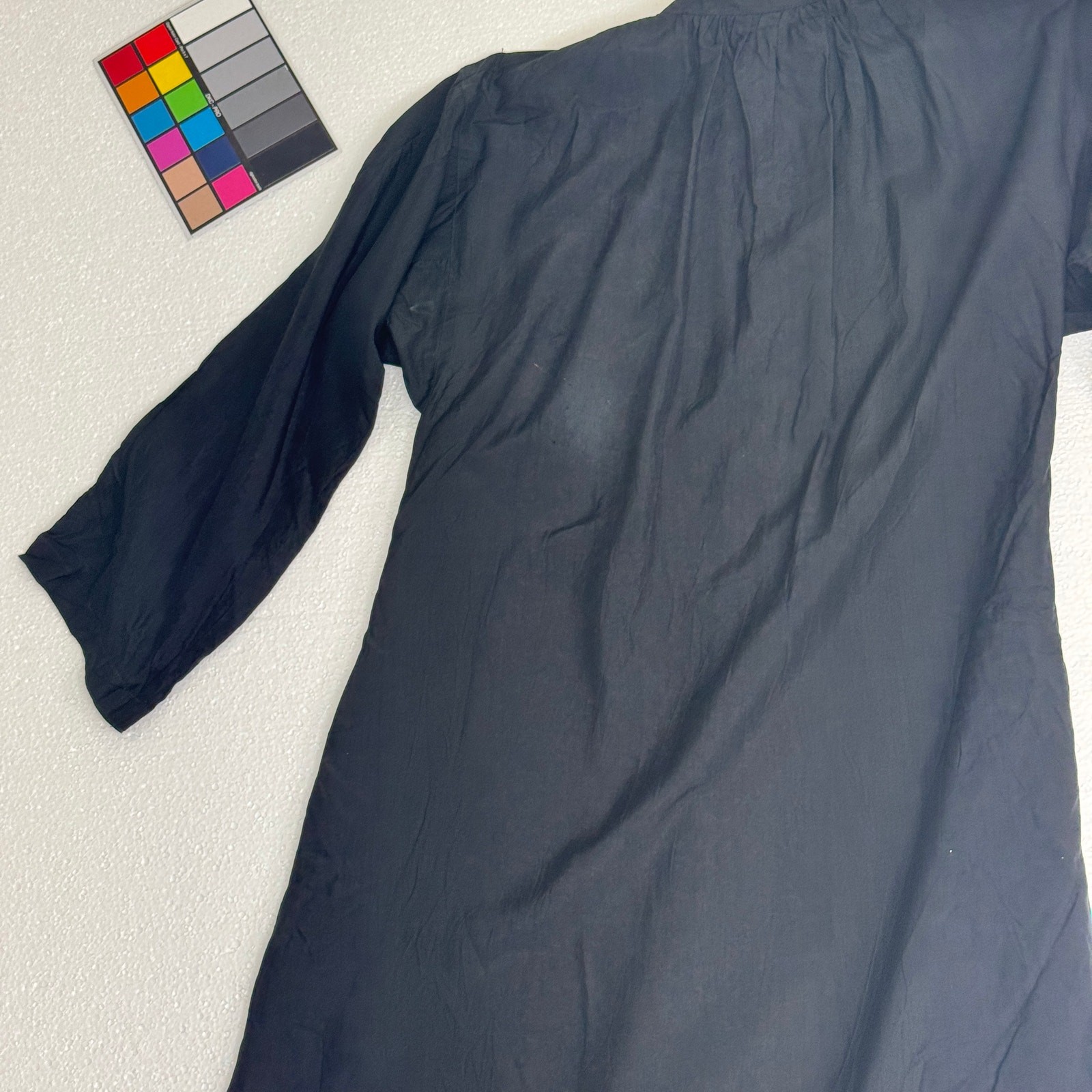 Vtg 80s Cathy Hardwick Black Silk Batwing Dress Dolman Sleeve Minimalist Pockets