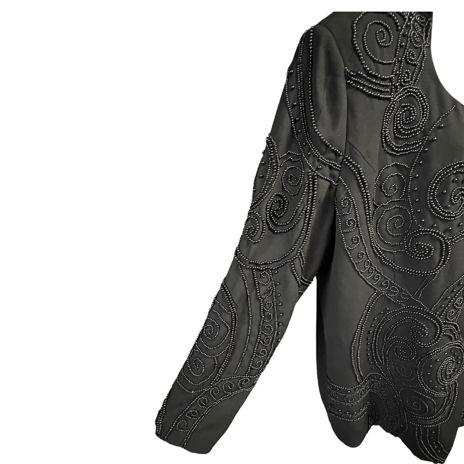 VTG Davinci Jacket 18X Black Beaded Mandarin Collar Swirl Design Dressy Elegant