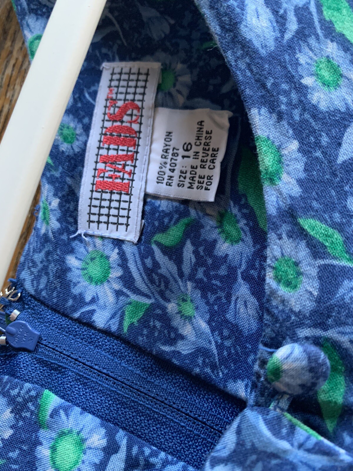 Vintage FADS Jumper Shorts Size 16 One Piece Blue Floral Pattern Pockets Zipper