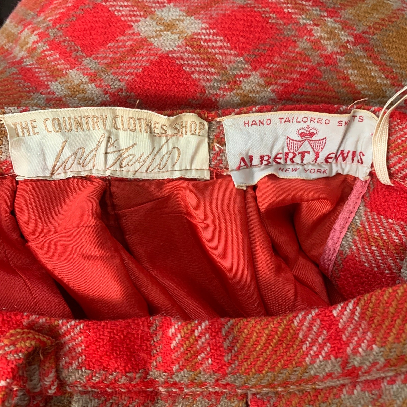 Vintage Lord Taylor Women’s Wool Pleated Plaid Long Skirt Small Orange Ripped