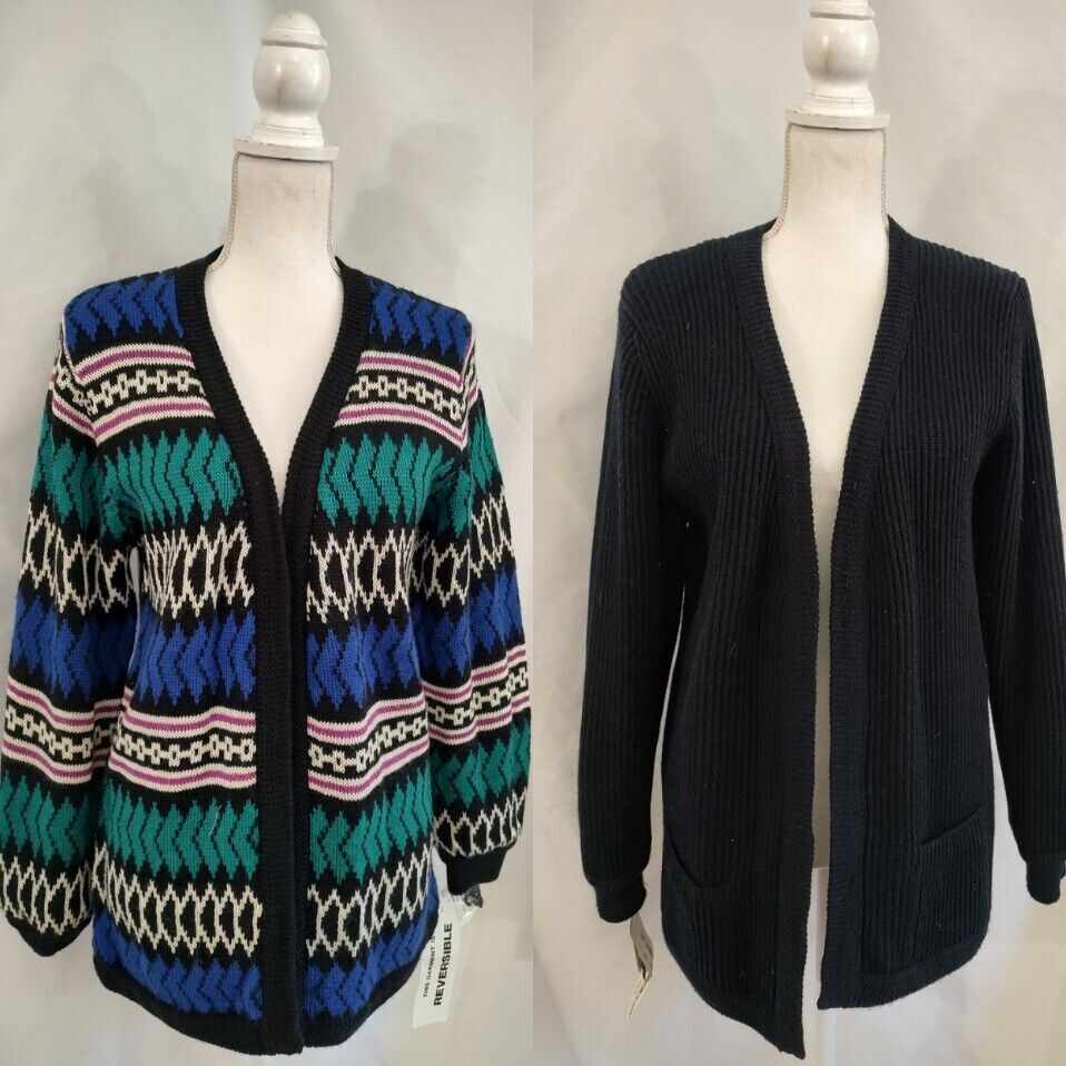 80’s Vintage Sweater Open Front Cardigan NOS Reversible New Wave to Black Sz M
