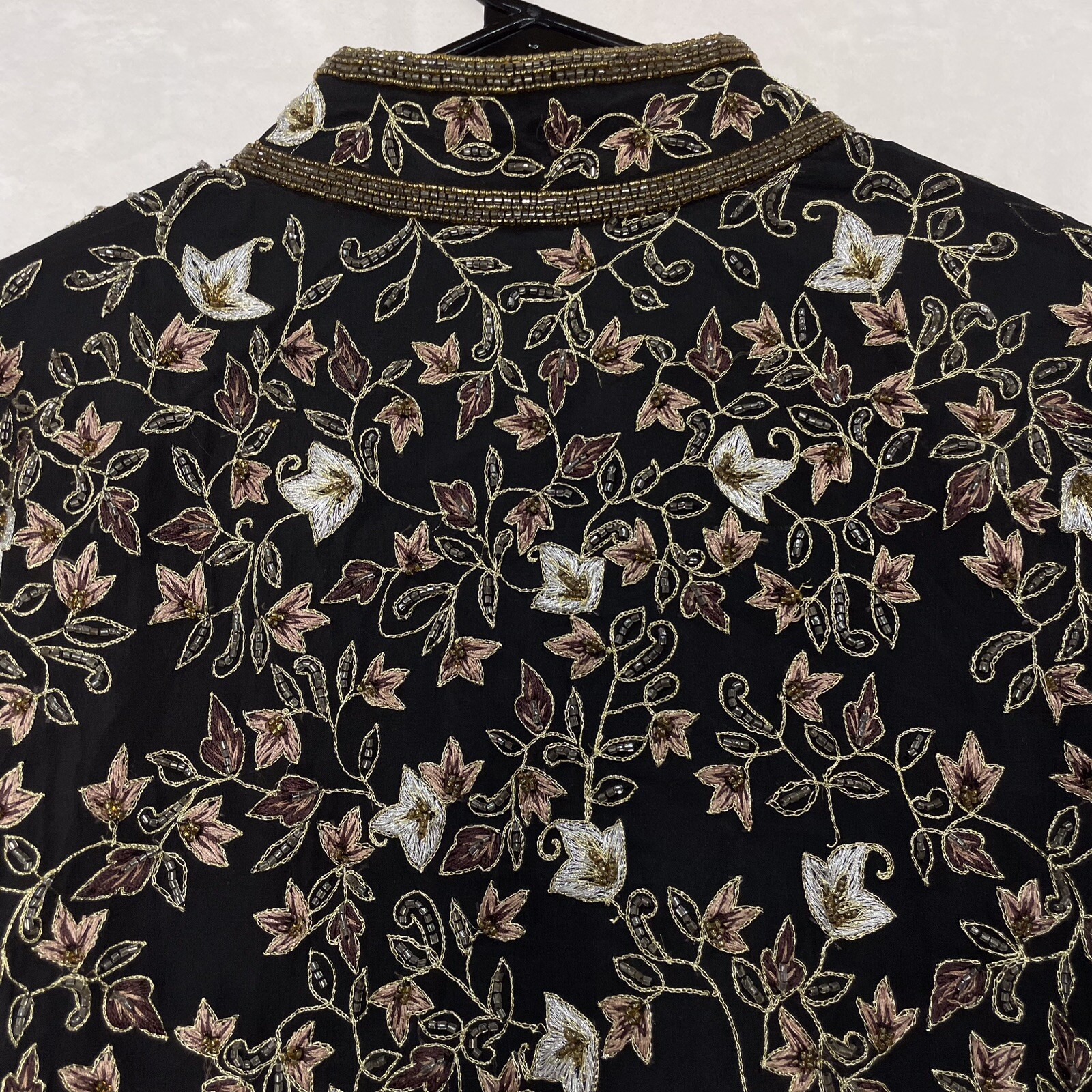 VTG Adrianna Papell Evening Silk Beaded Embroidered Jacket 16 Black Silver Gold